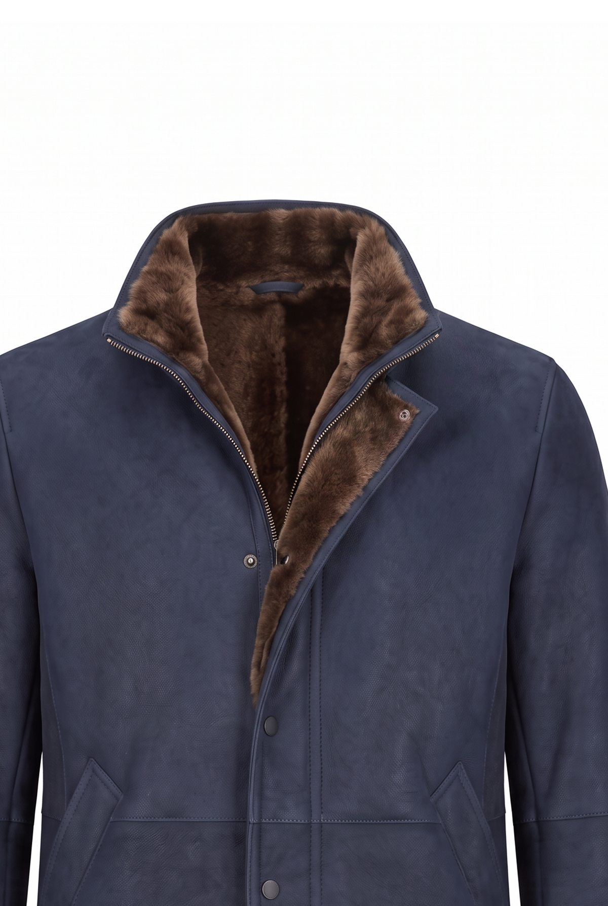 Montel Shearling Sheepskin Coat - Navy Blue
