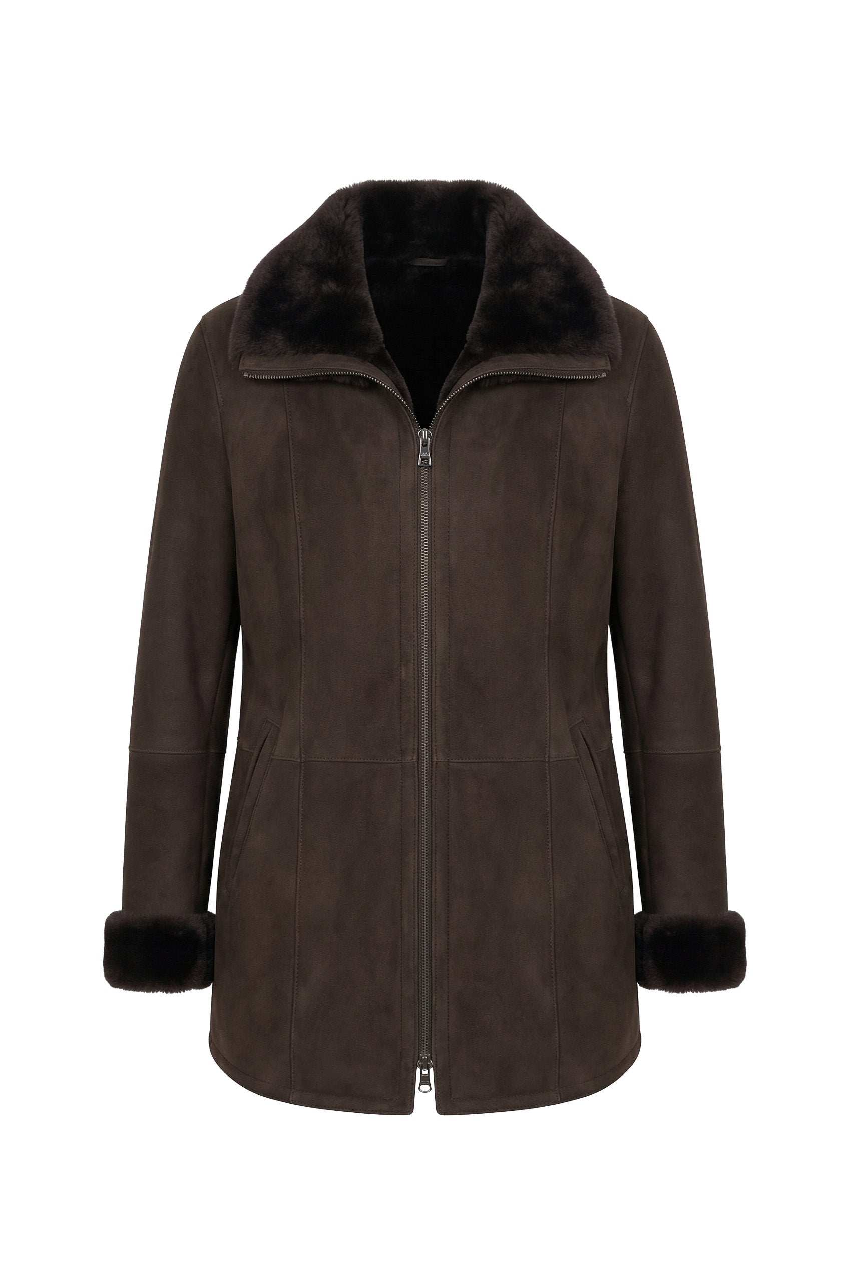 <tc>Zalina Veste Réversible en Peau Lainée - Chocolat</tc>