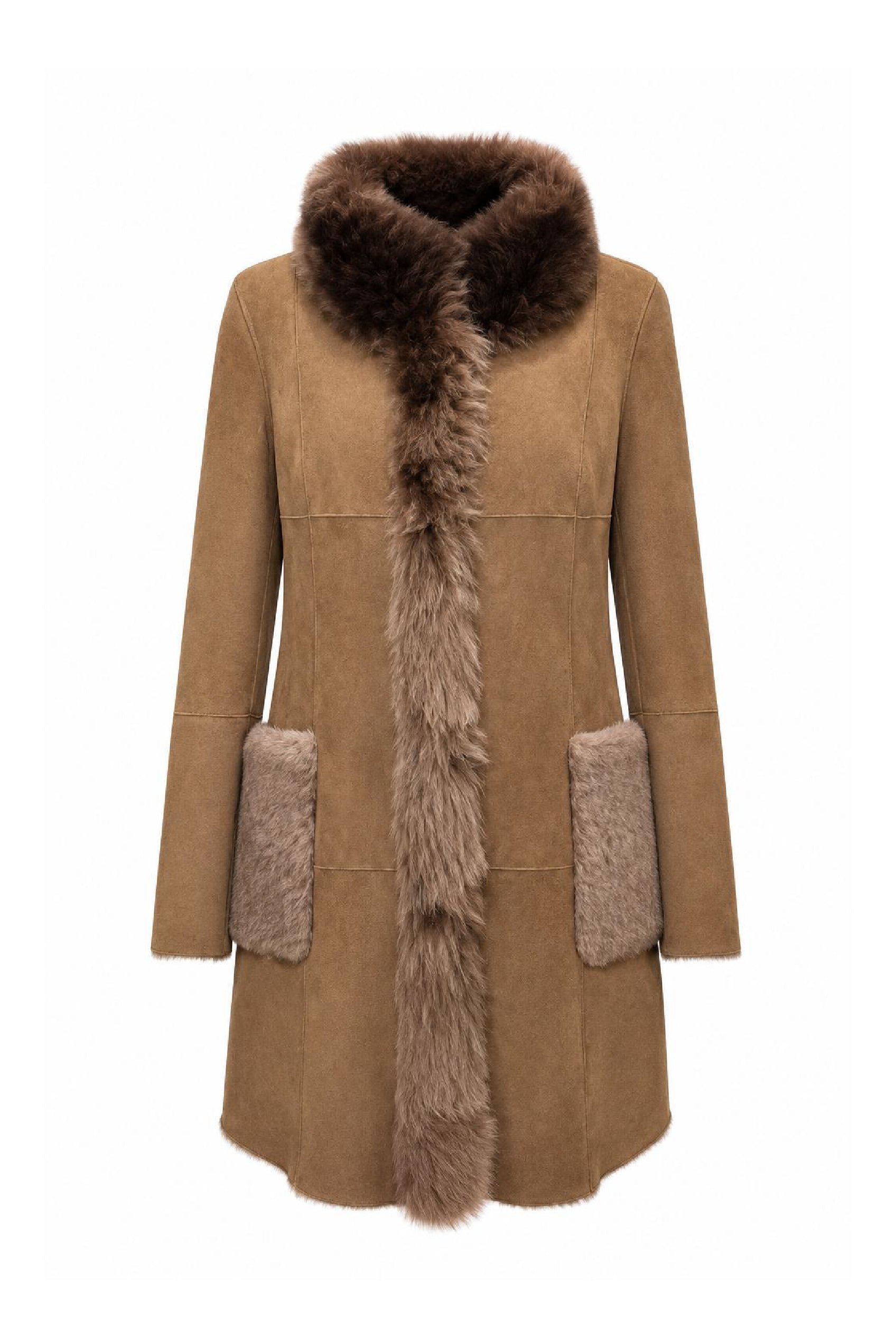 Vega Women’s Reversible Shearling Sheepskin Coat - Milk Brown