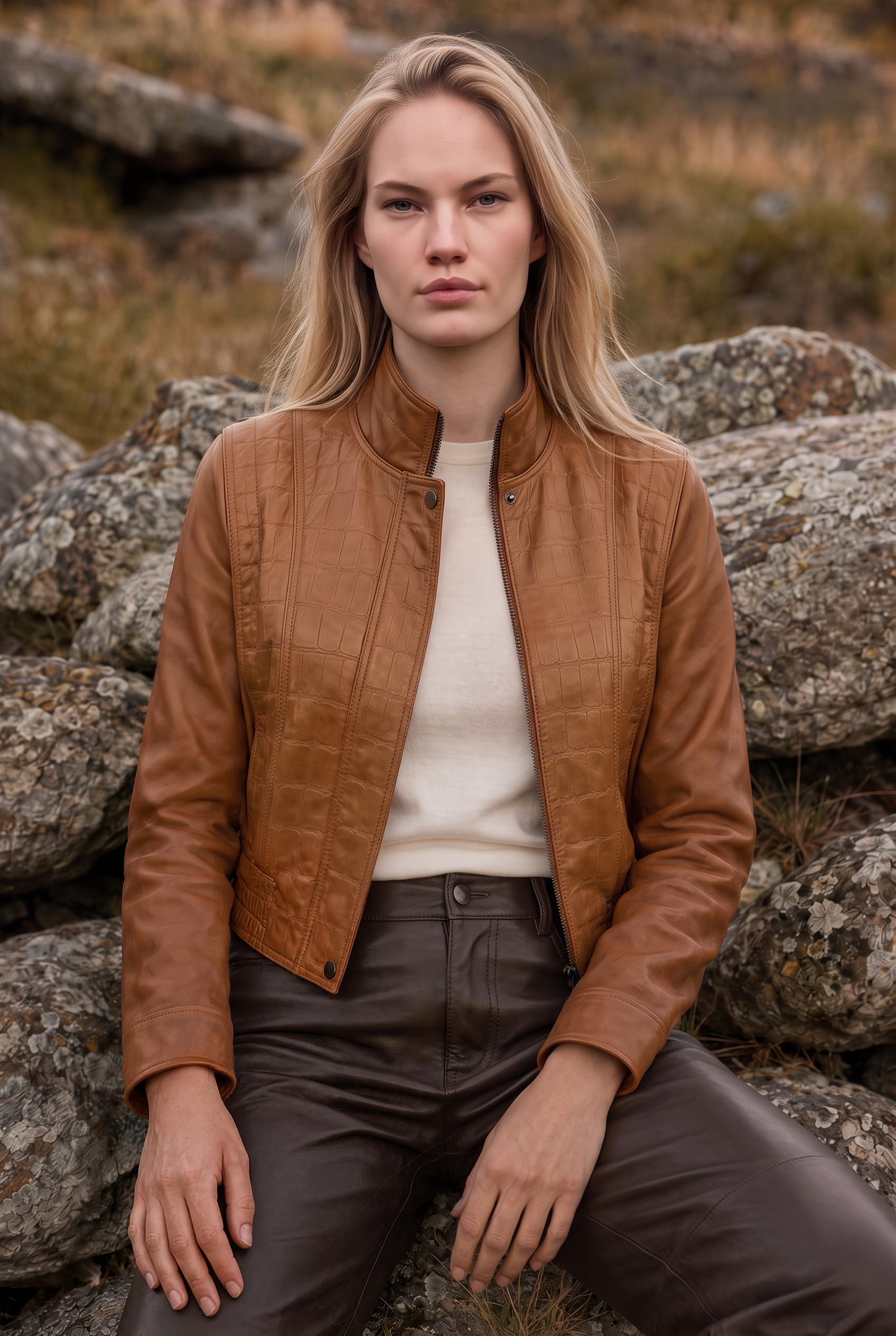 Delphine Women’s Leather Jacket - Cognac
