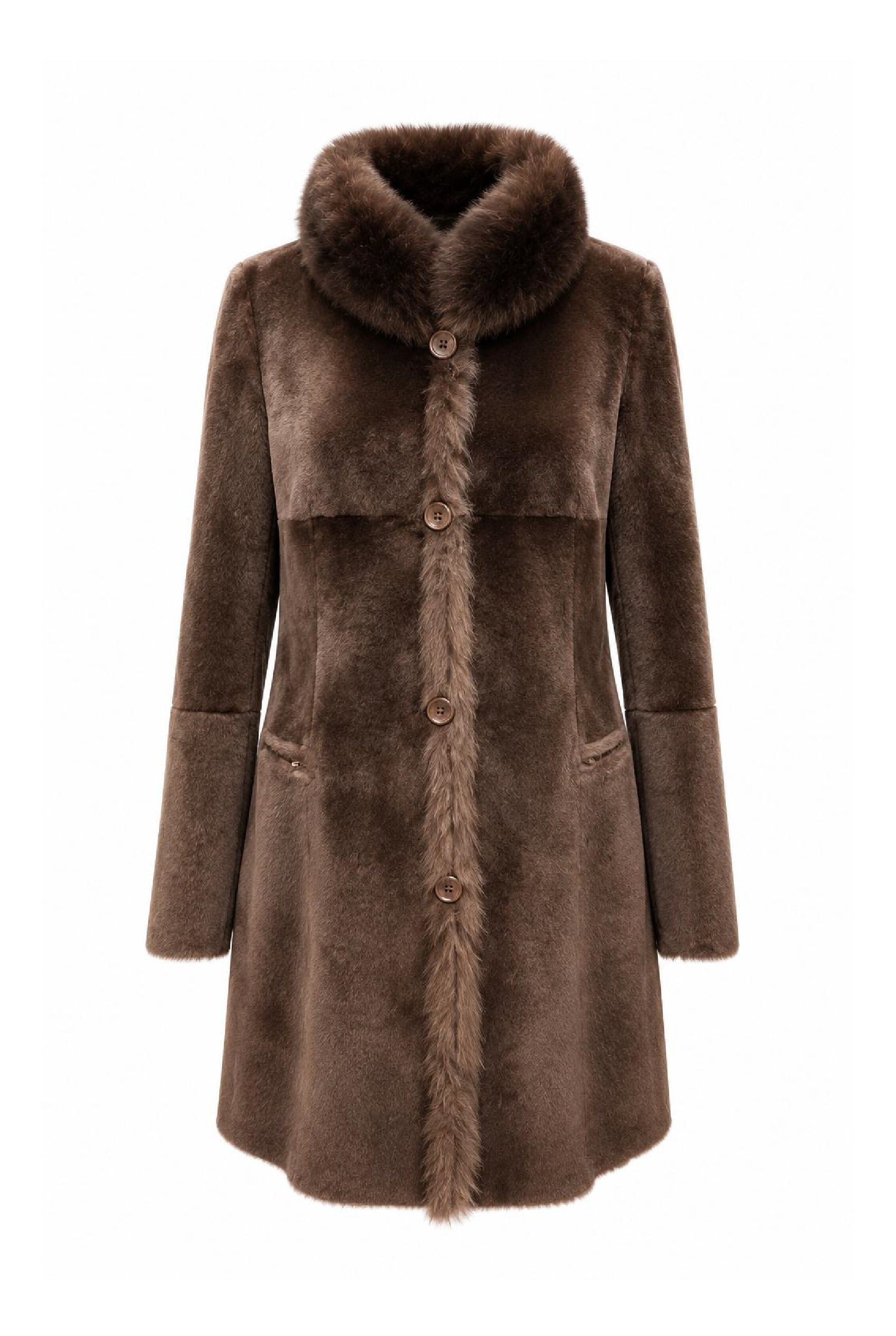 Vega Women’s Reversible Shearling Sheepskin Coat - Milk Brown