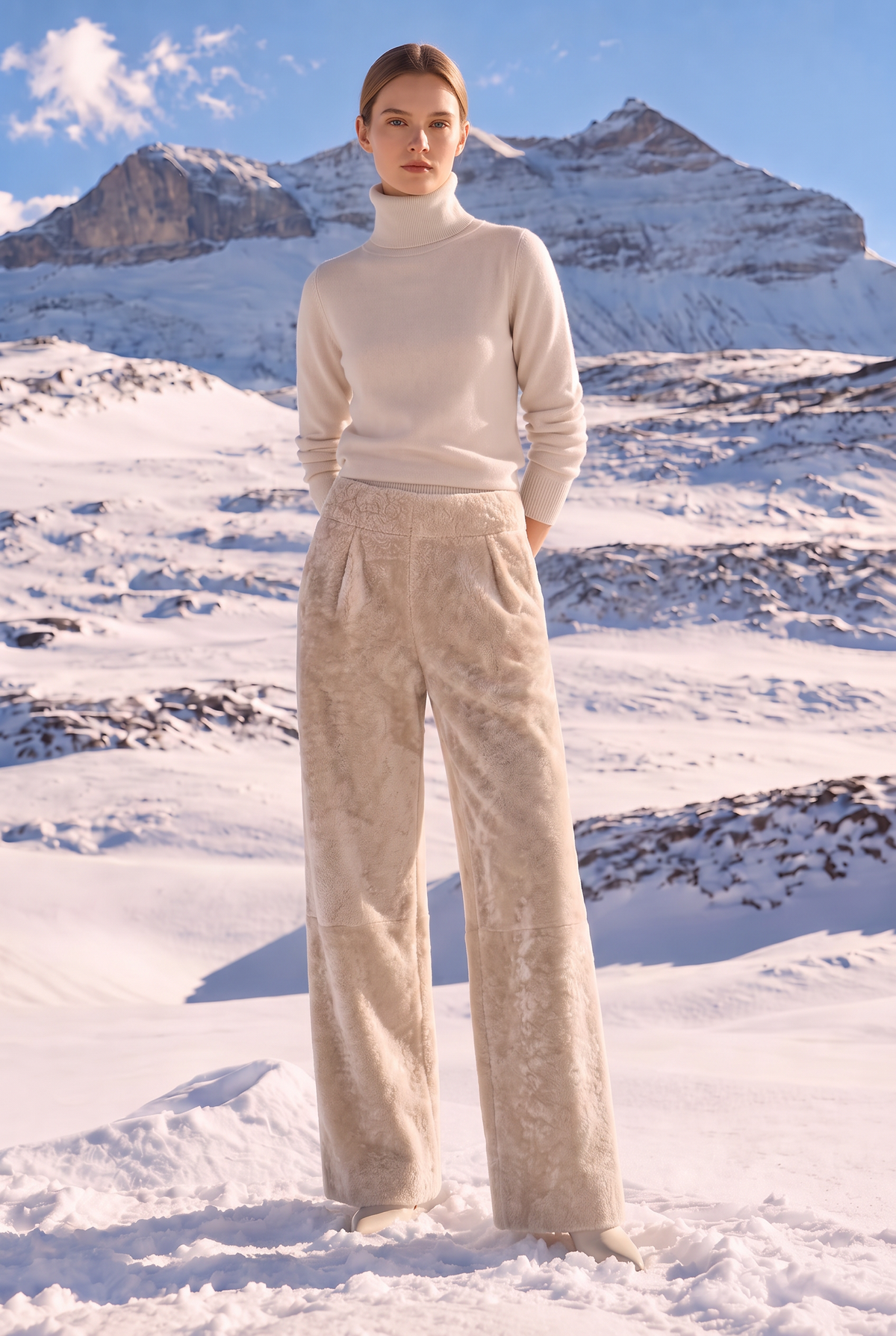 Viera Mid-Rise Shearling Trousers - Taupe Beige