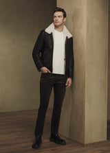 William Men's Shearling Bomber Jacket - Chocolate