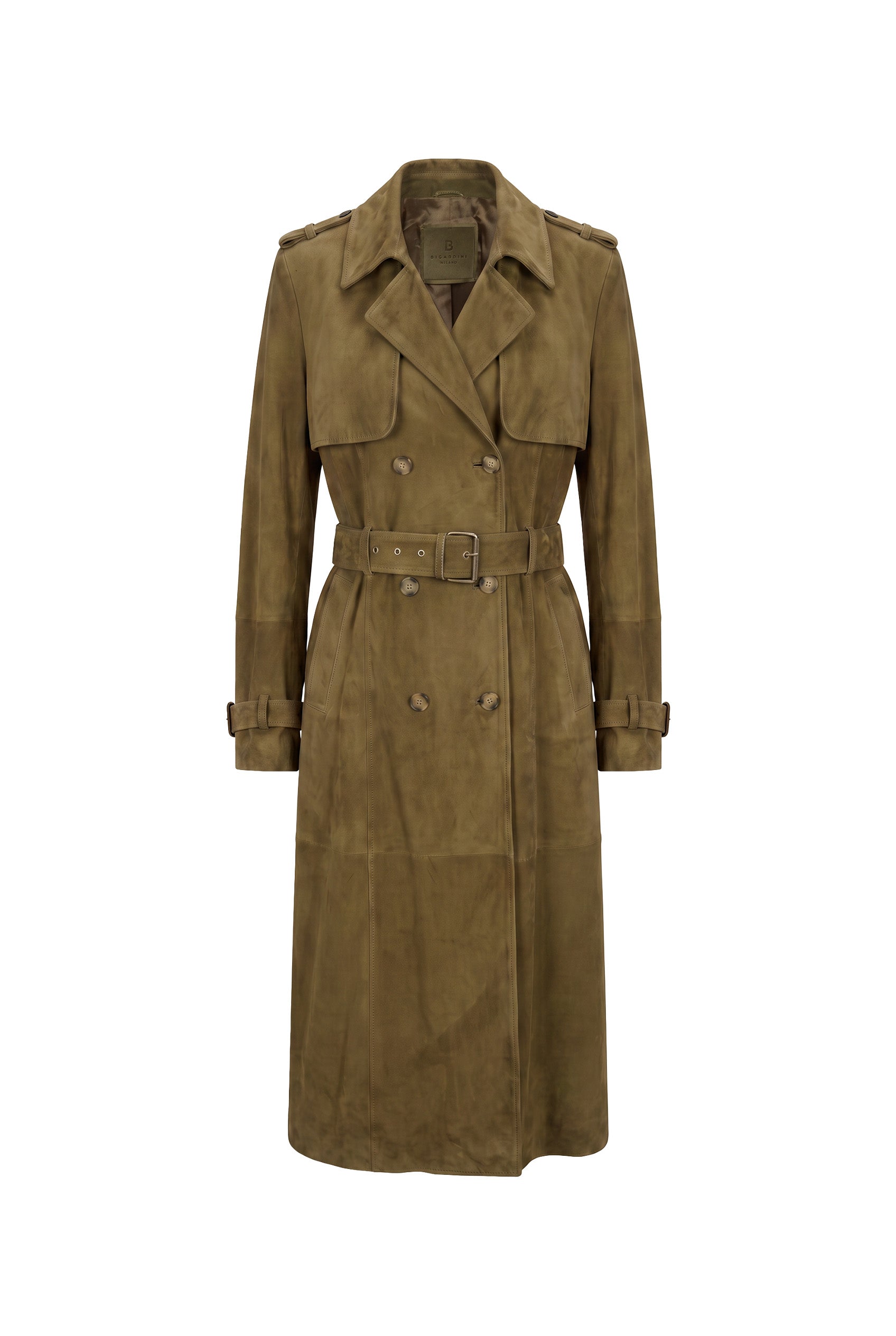 Nia Women’s Suede Trench Coat - Khaki