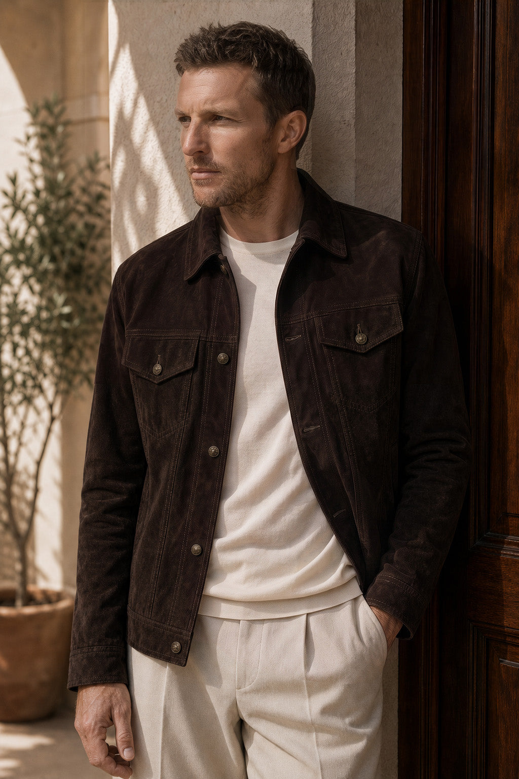 Piero Men’s Suede Jacket - Brown