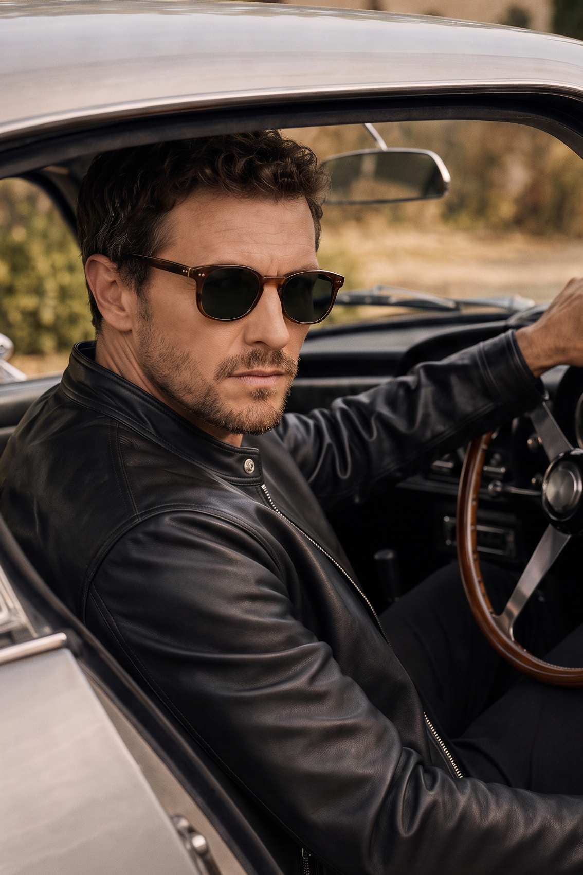 Enzo Men's Leather Racer Jacket - Black