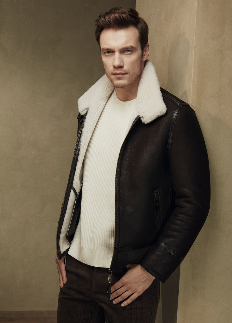 William Men's Shearling Bomber Jacket - Chocolate