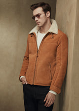 Ryan Men's Shearling Sheepskin Bomber Jacket - Mustard