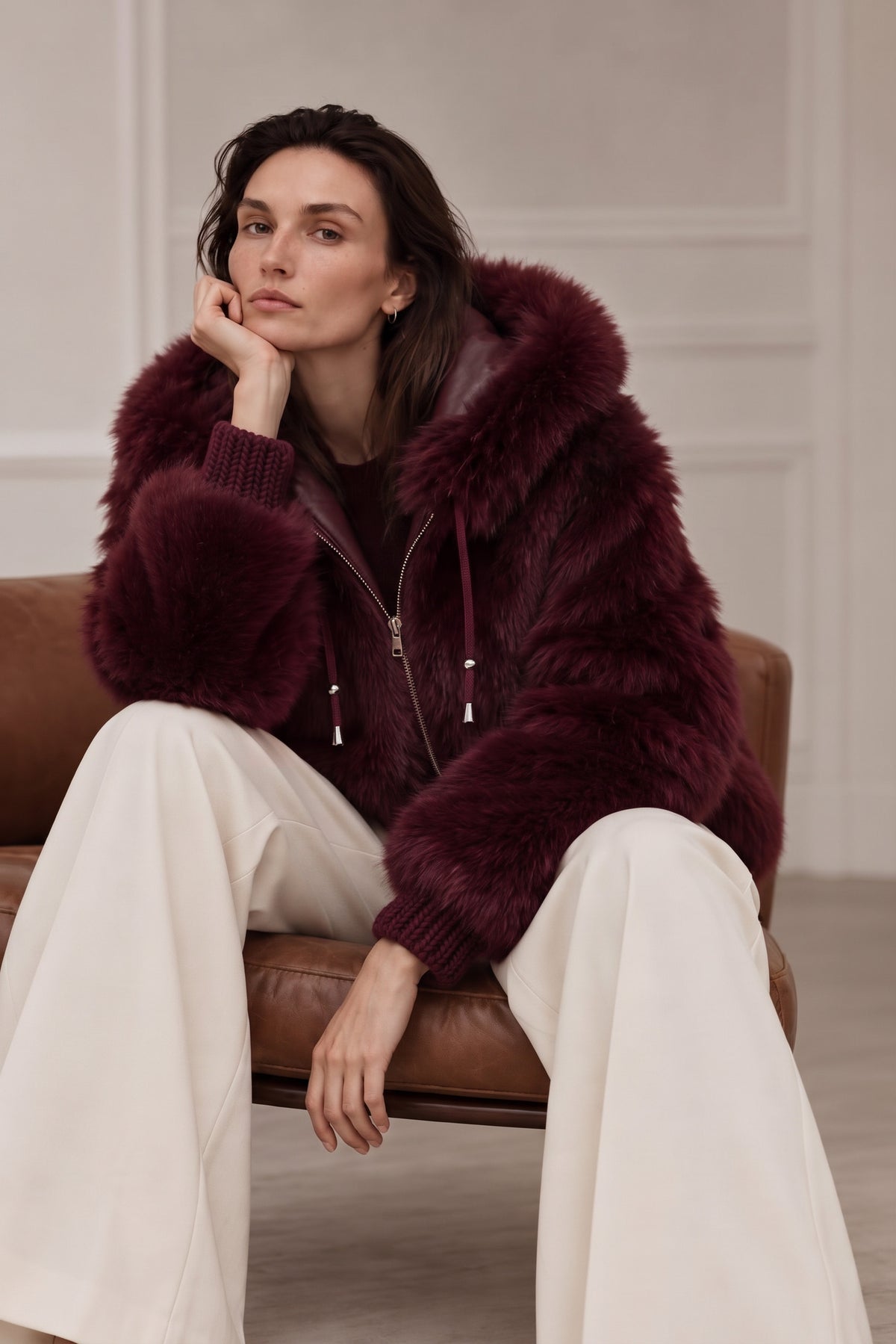 Danica Oversize Reversible Shearling Jacket - Burgundy