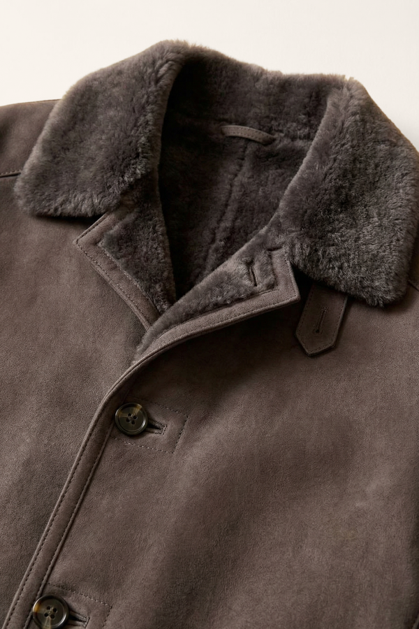 Lary Men's Shearling Sheepskin Coat - Light Gray