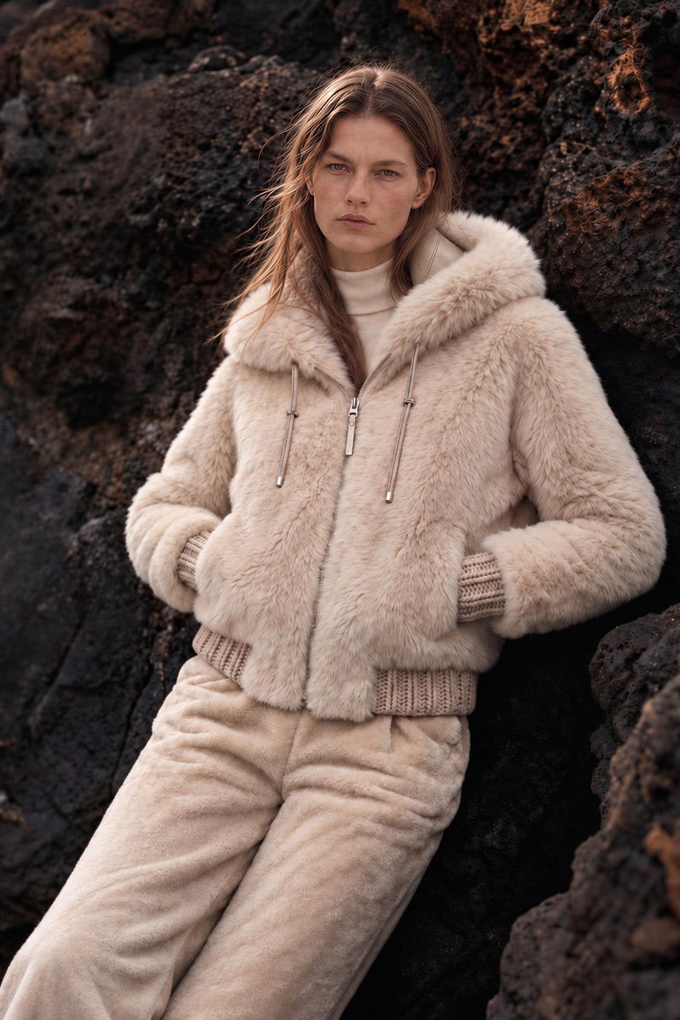 Danica Oversize Reversible Shearling Jacket - Cream