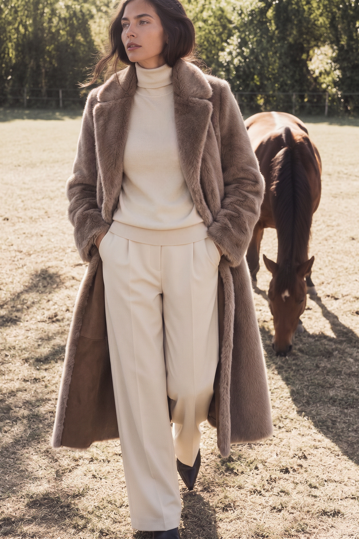 Tosca Damen-Wendemantel aus Shearling - Tabak