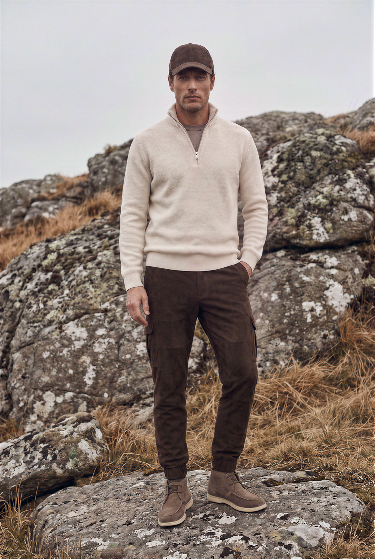 Florian Suede Leather Cargo Pants - Brown