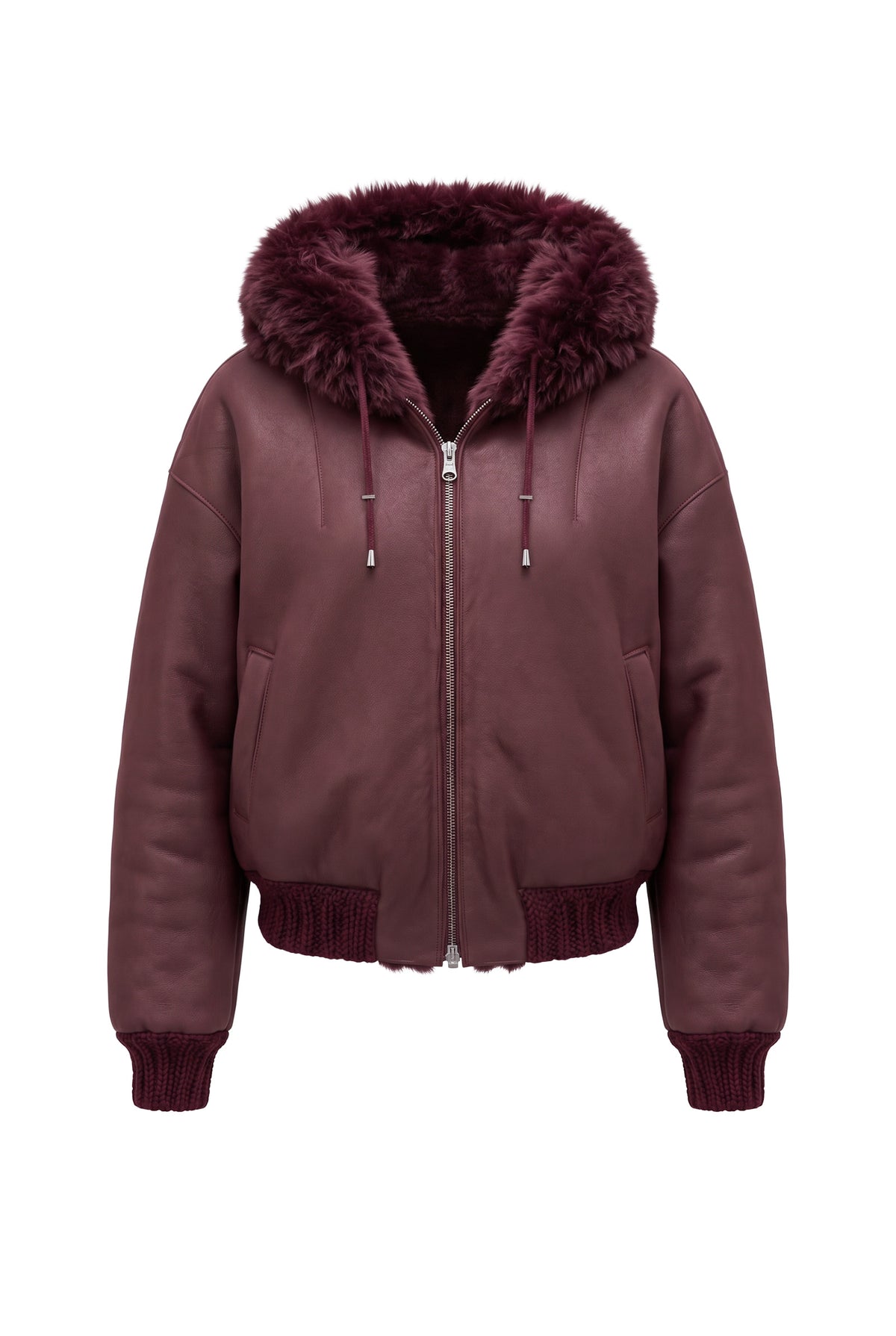 Danica Oversize Reversible Shearling Jacket - Burgundy