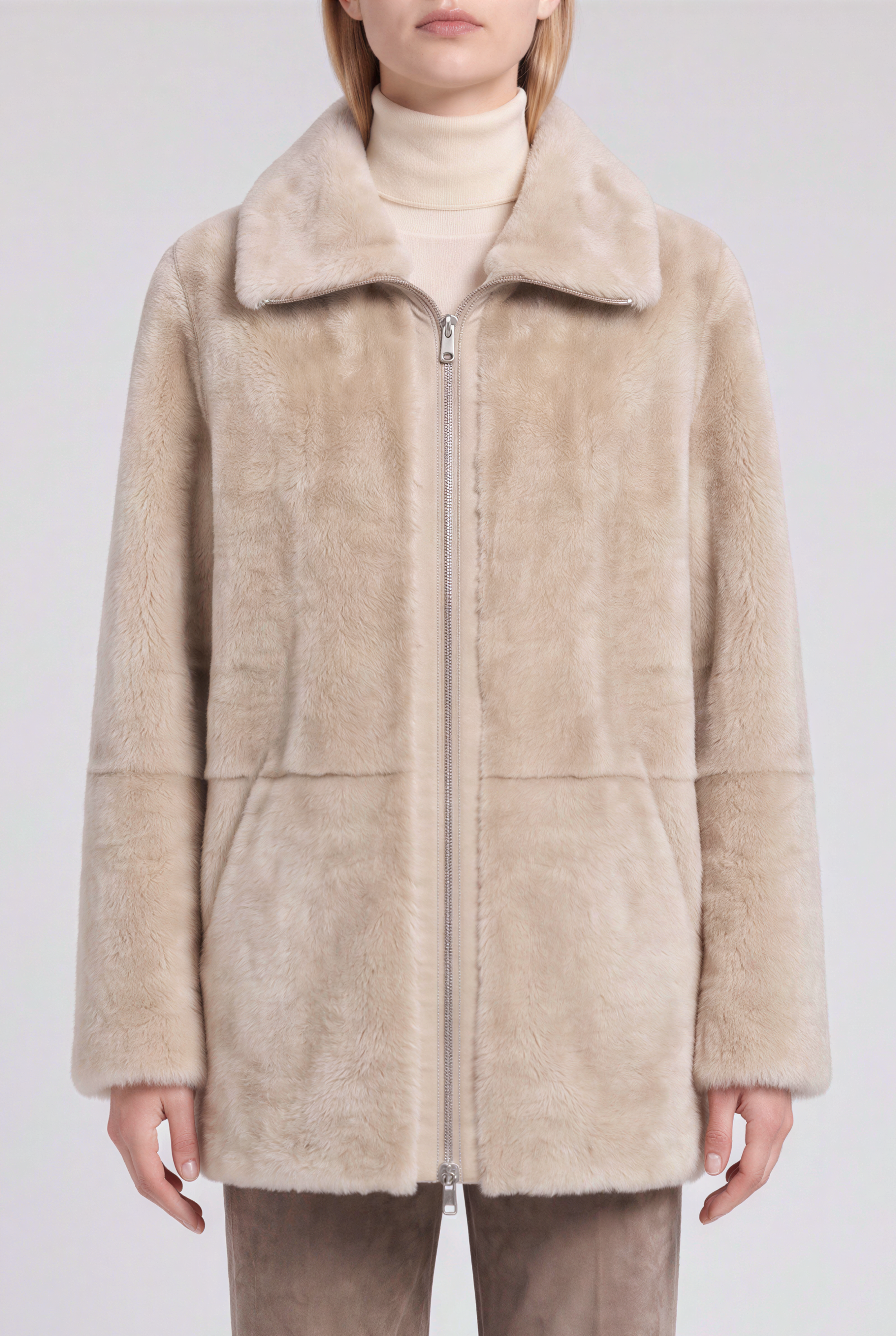 <tc>Zalina Veste Réversible en Peau Lainée - Blanc Naturel</tc>