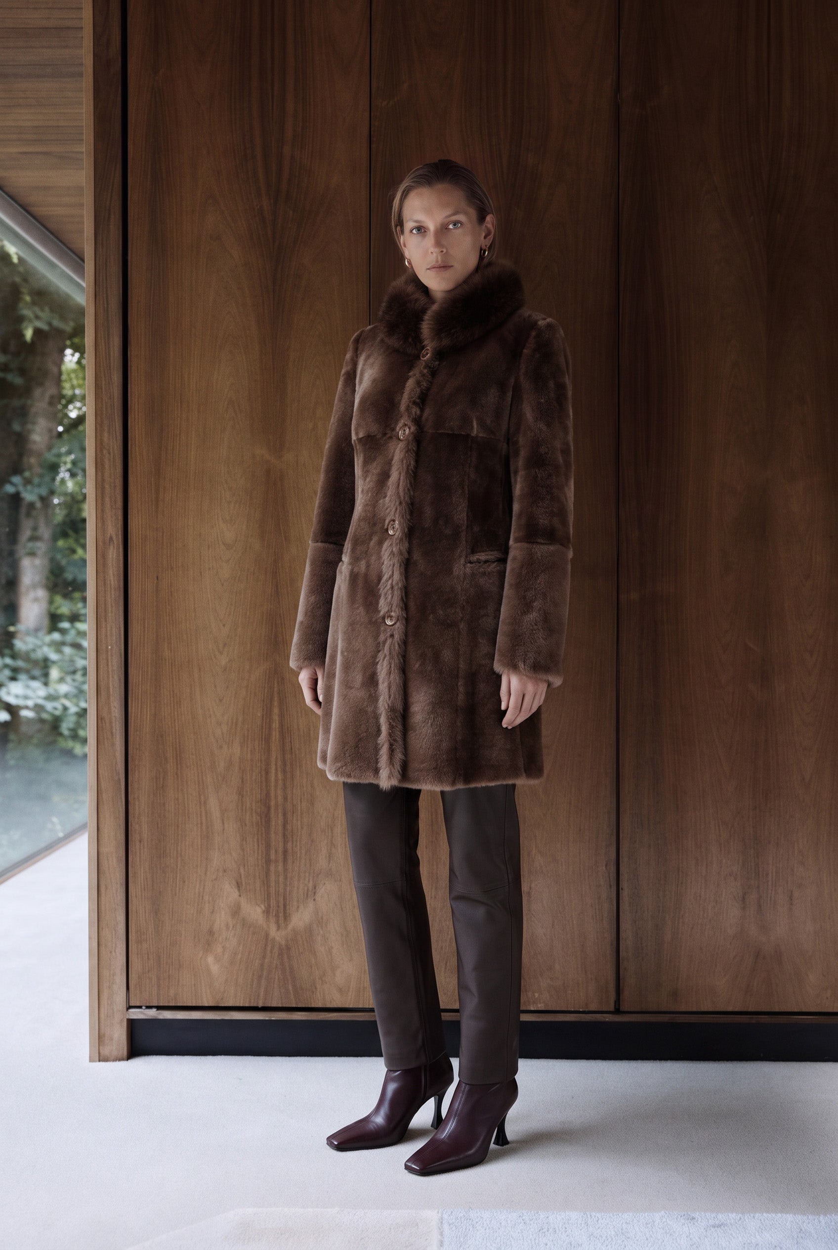 Vega Women’s Reversible Shearling Sheepskin Coat - Milk Brown