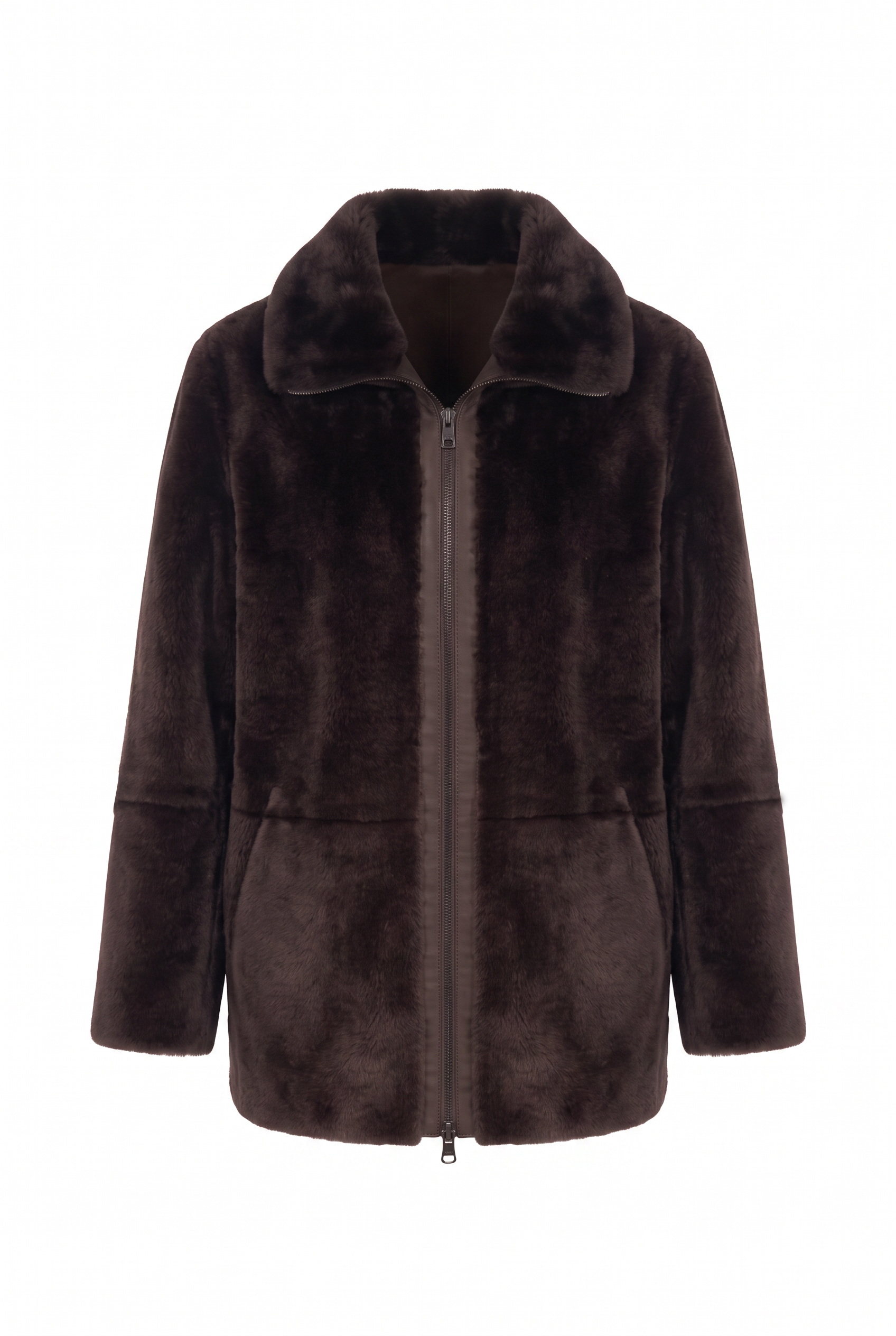<tc>Zalina Veste Réversible en Peau Lainée - Chocolat</tc>