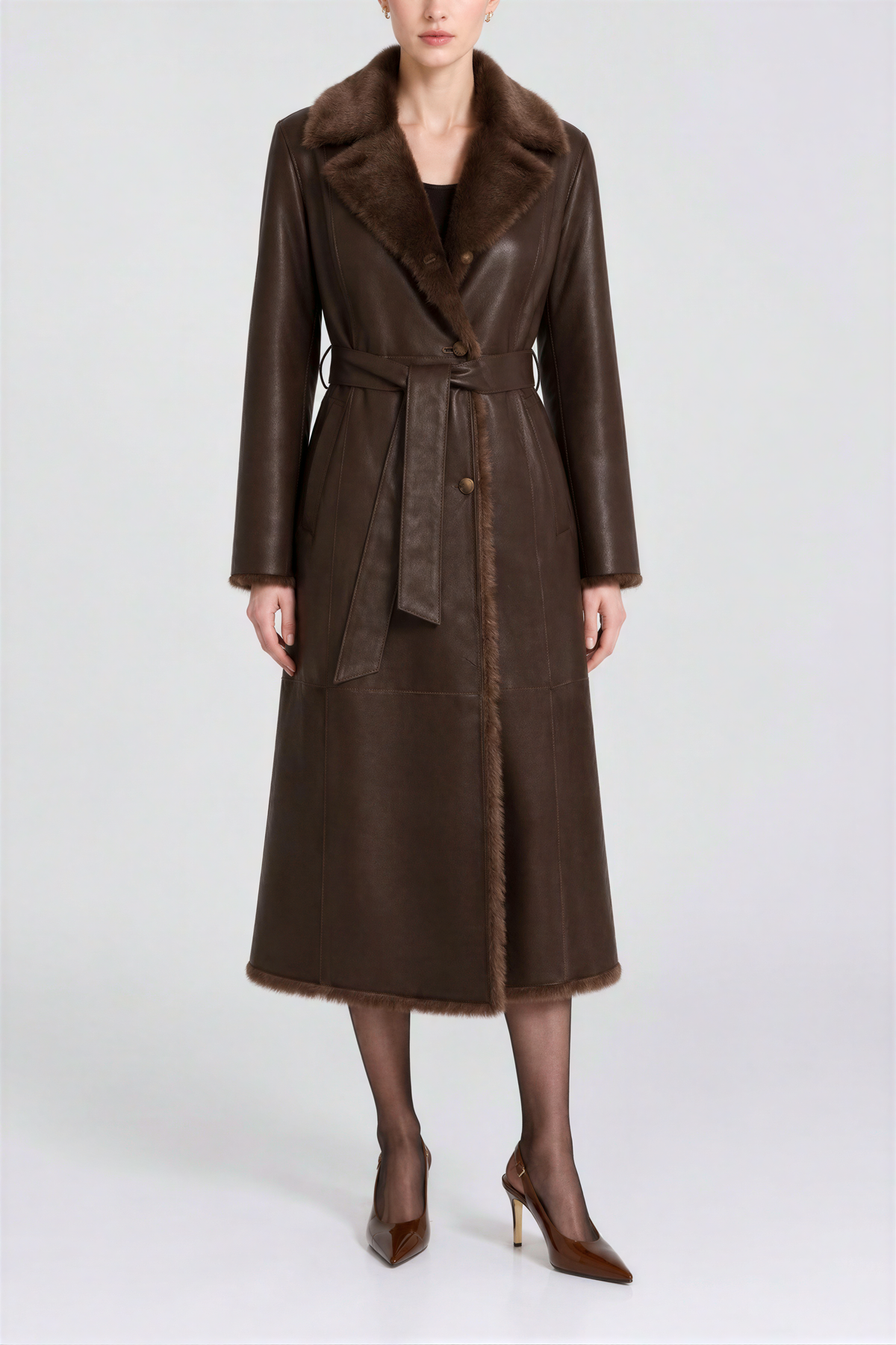 Luisa Women's Shearling Sheepskin Coat - Dark Chocolate