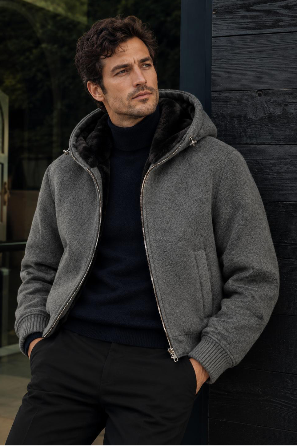 Alpi Men’s Alpaca Jacket with Hood - Anthracite