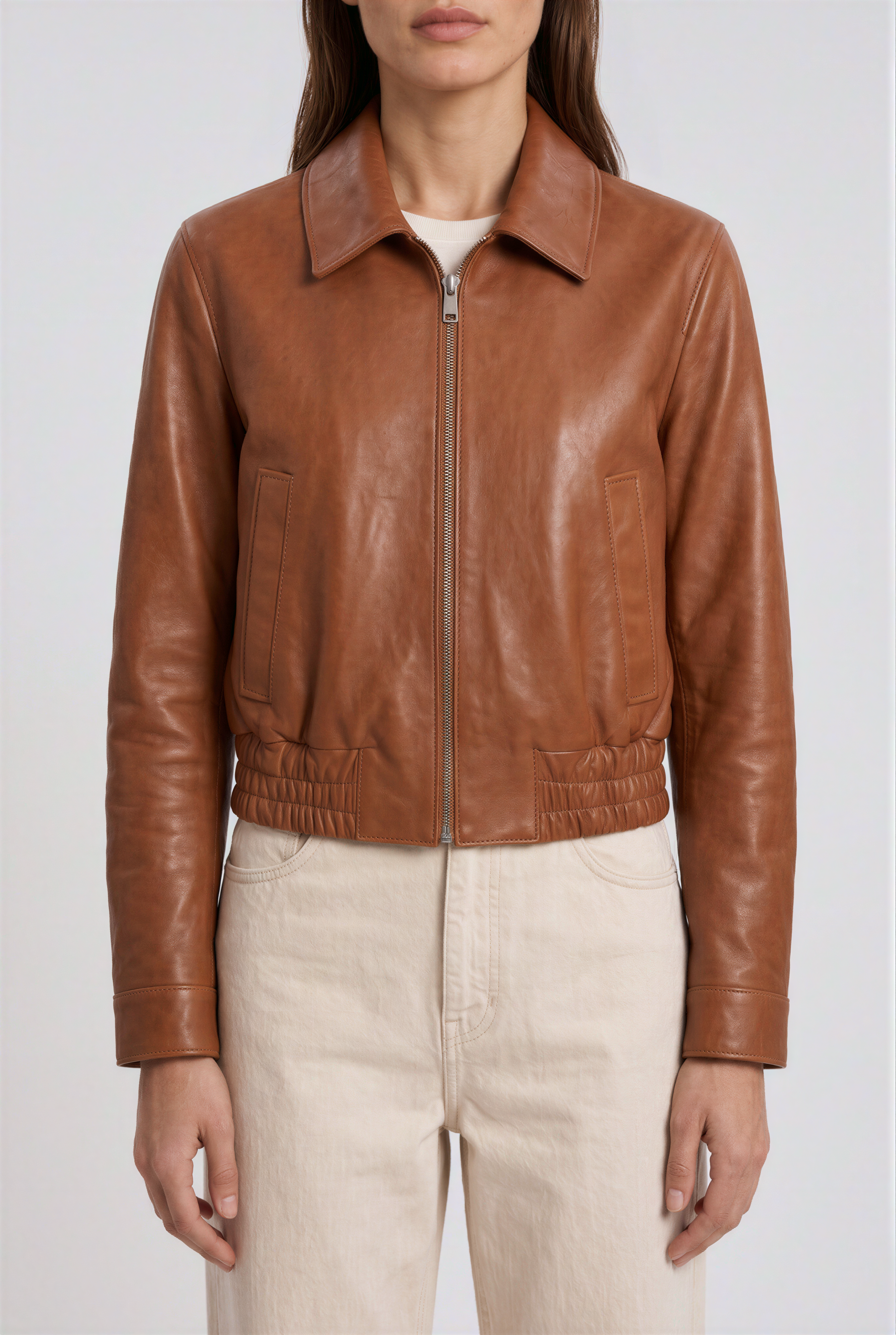 Verona Women’s Cropped Leather Jacket - Cognac