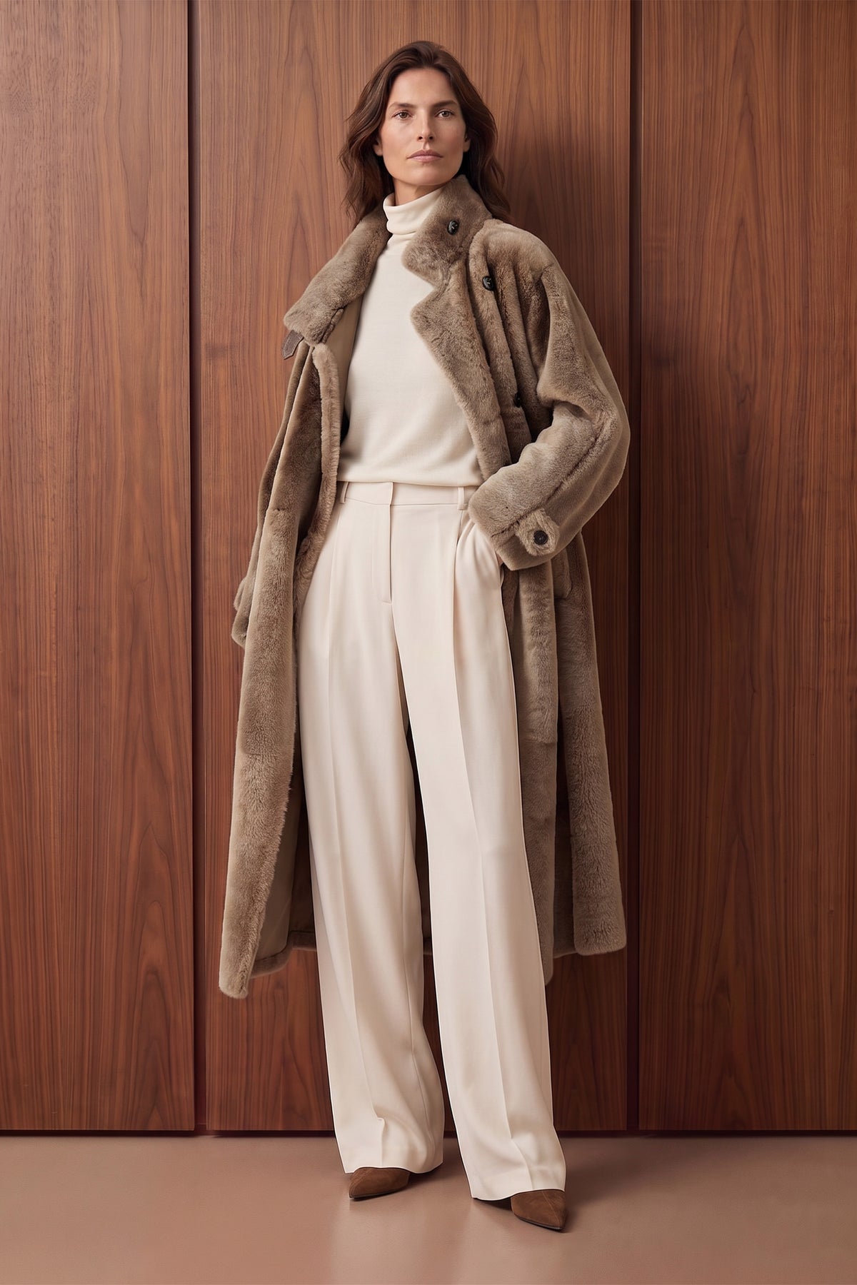 Cappotto in shearling con cintura reversibile Lorea - Cammello