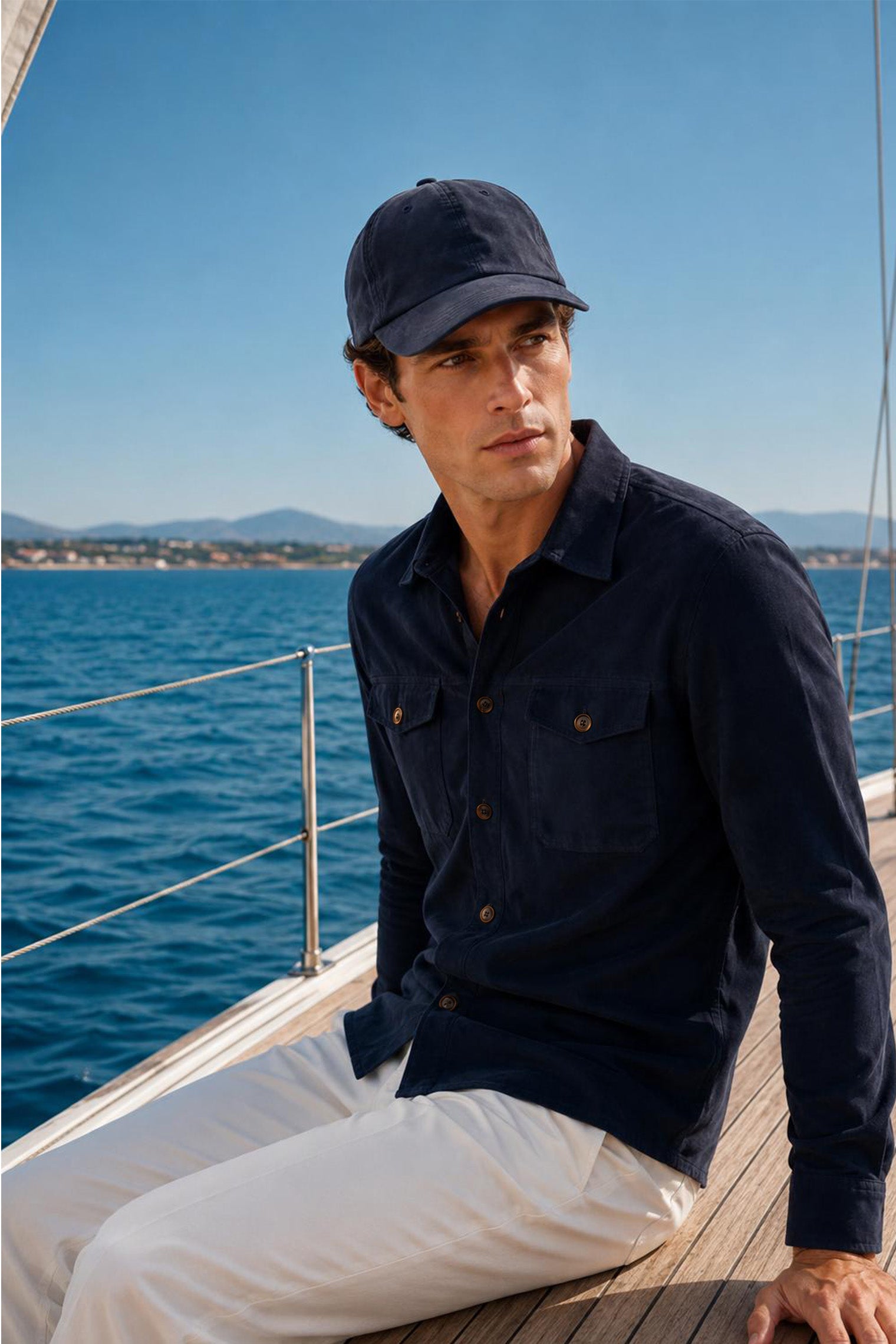 Adrien Men's Suede Leather Overshirt - Navy Blue