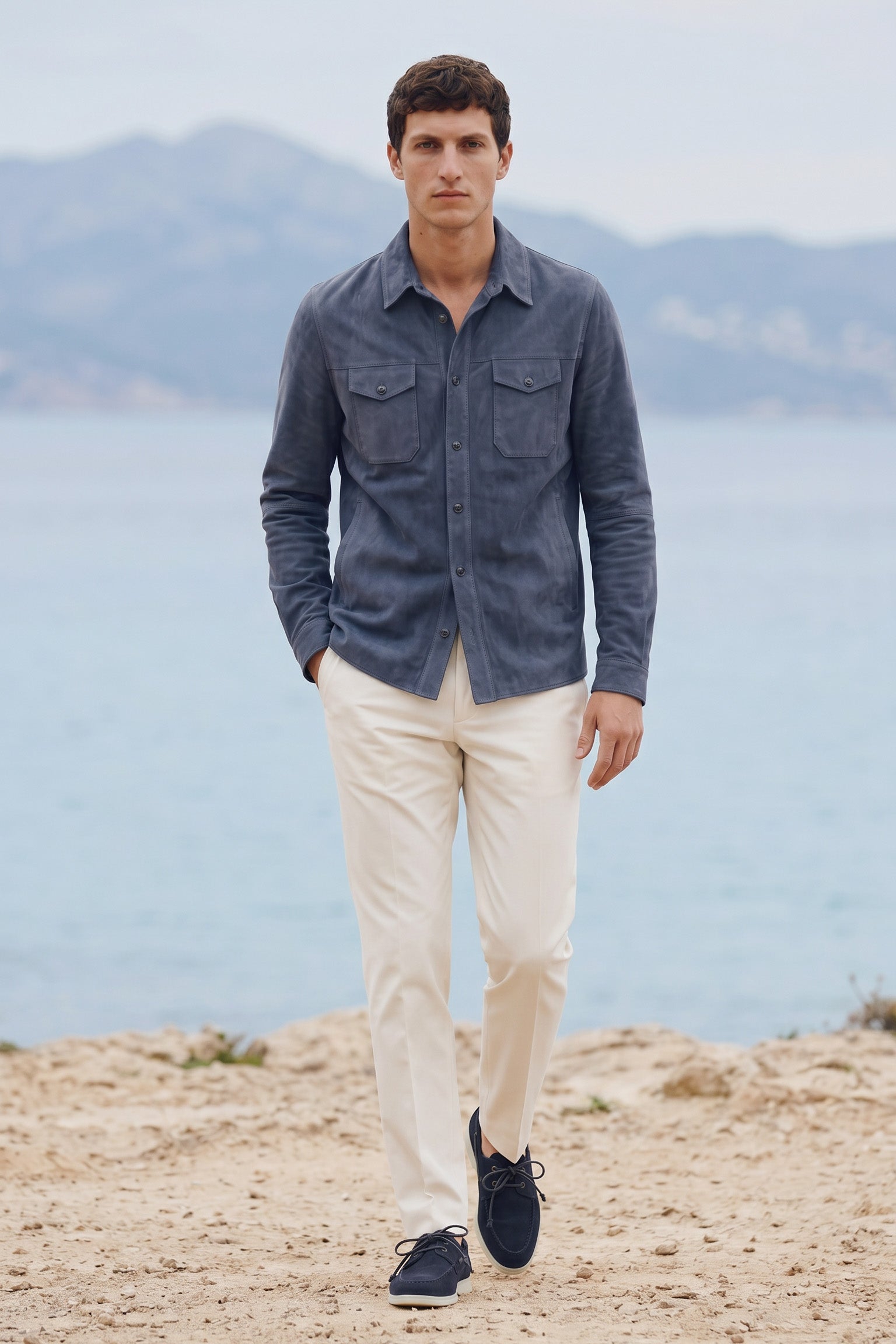 Adrien Men’s Suede Leather Overshirt - Midnight Blue