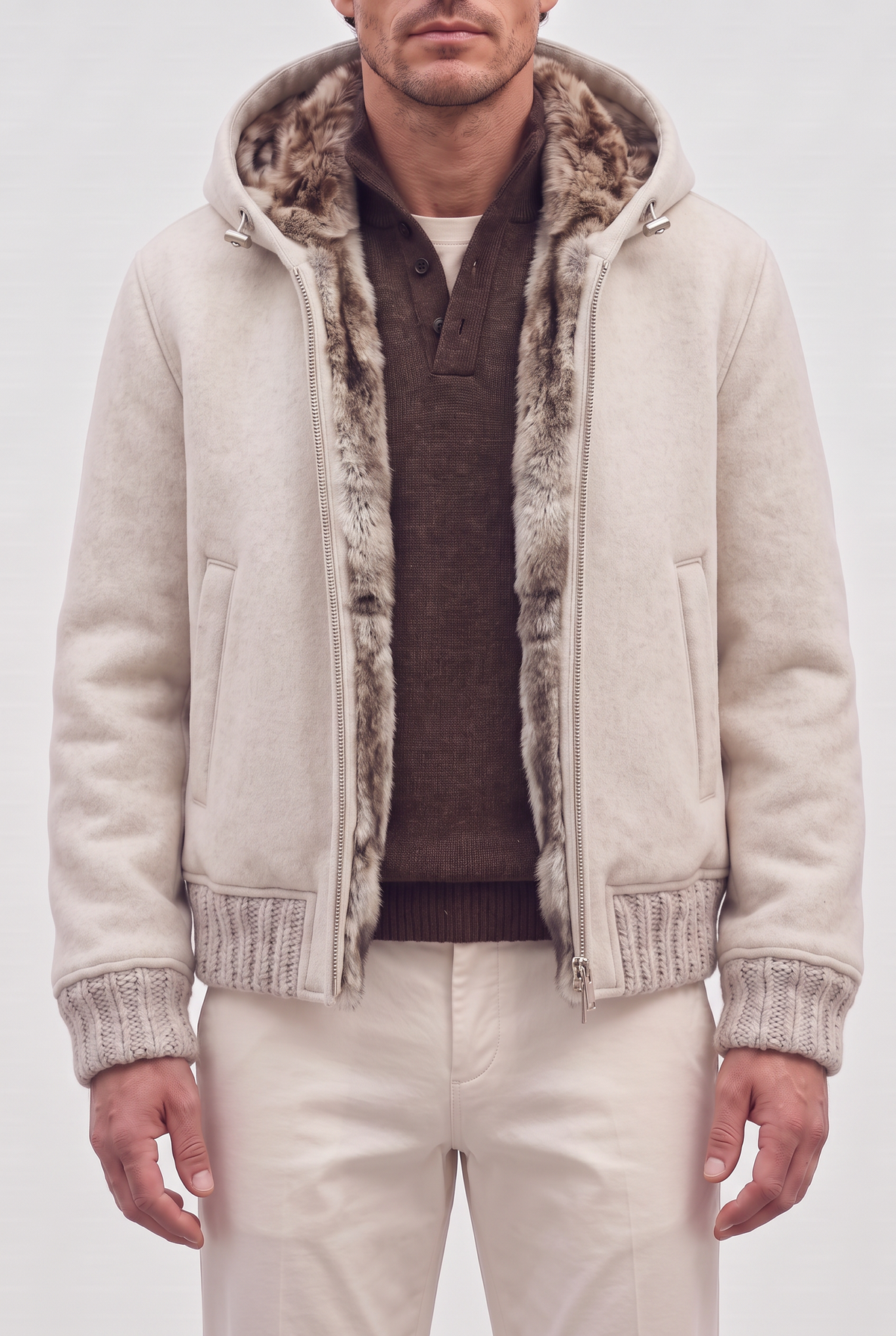 Alpi Men’s Alpaca Jacket with Hood - Natural White