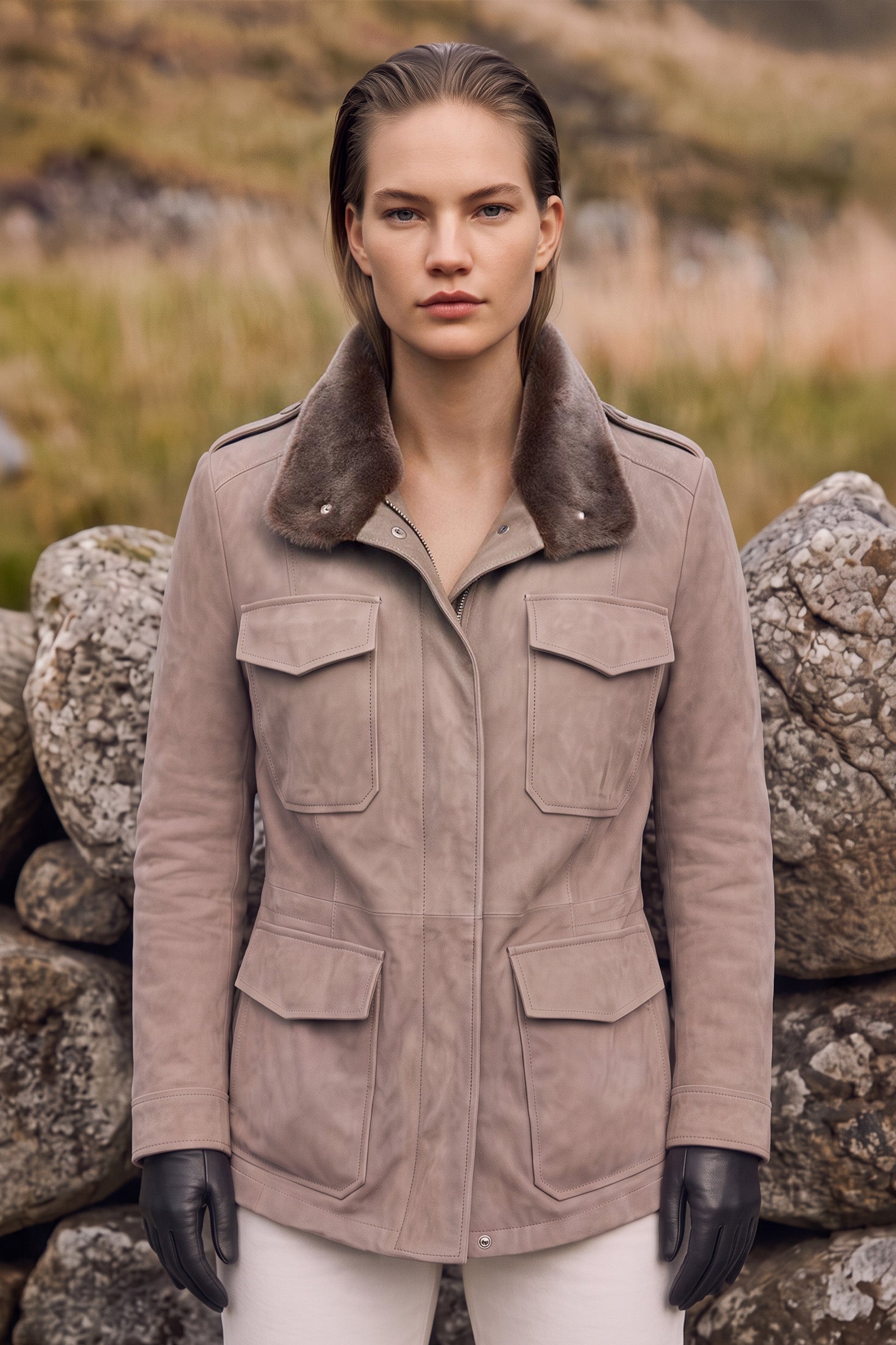Lucilla Women’s Safari Jacket with Shearling Collar - Vison