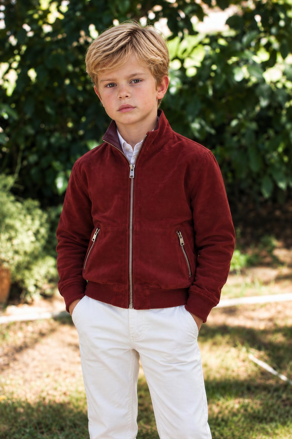 Flora Jungen Wendbare Wildlederjacke – Burgunder