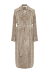 Estelle Women’s Curly Shearling Coat - Taupe Beige