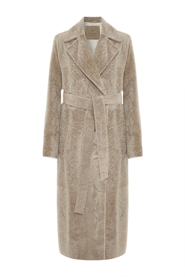 Estelle Women’s Curly Shearling Coat - Taupe Beige