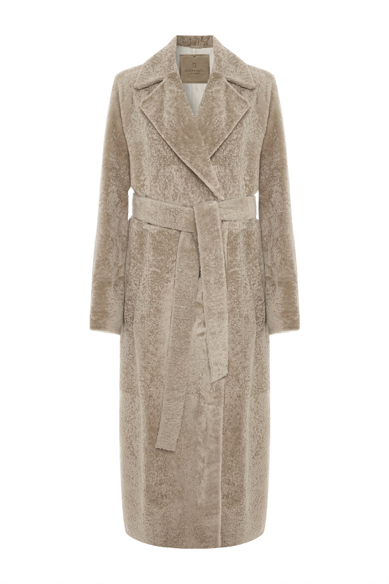 Estelle Women’s Curly Shearling Coat - Taupe Beige