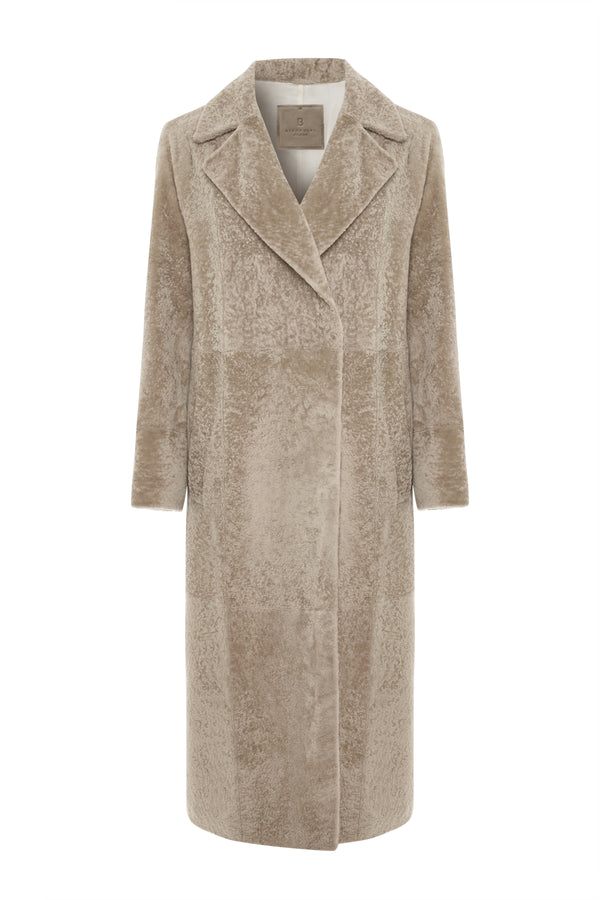 Estelle Women’s Curly Shearling Coat - Taupe Beige