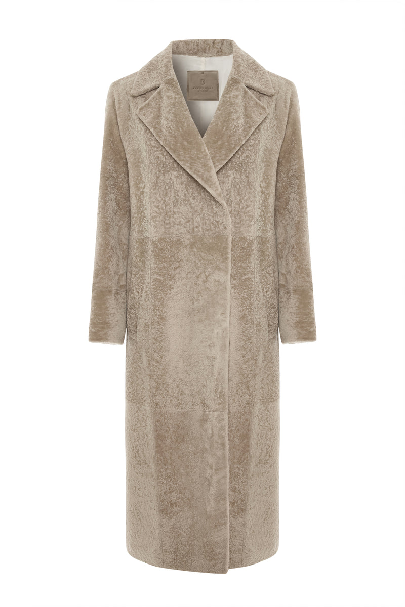Estelle Women’s Curly Shearling Coat - Taupe Beige