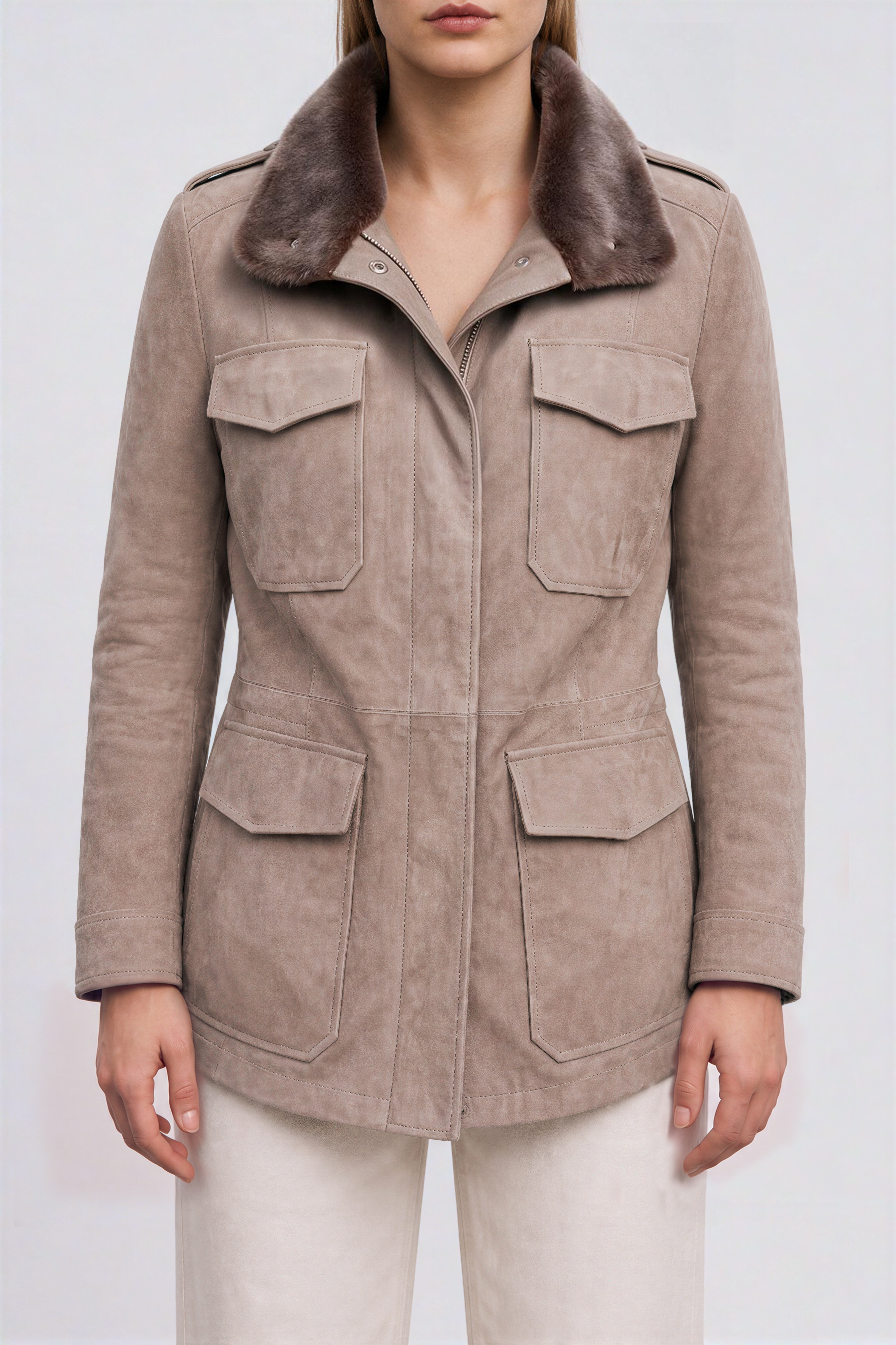 Lucilla Women’s Safari Jacket with Shearling Collar - Vison