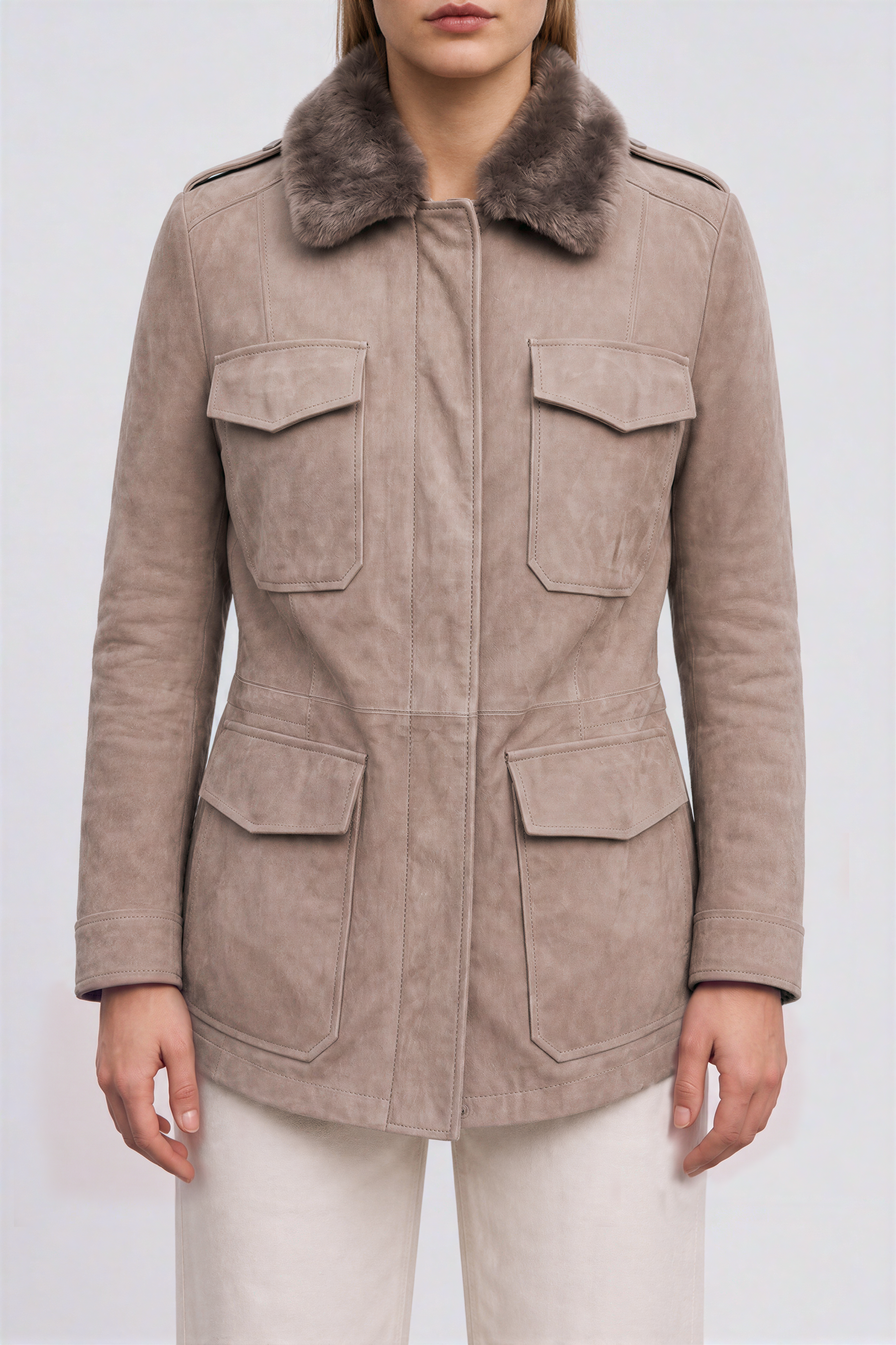 Lucilla Women’s Safari Jacket with Shearling Collar - Vison