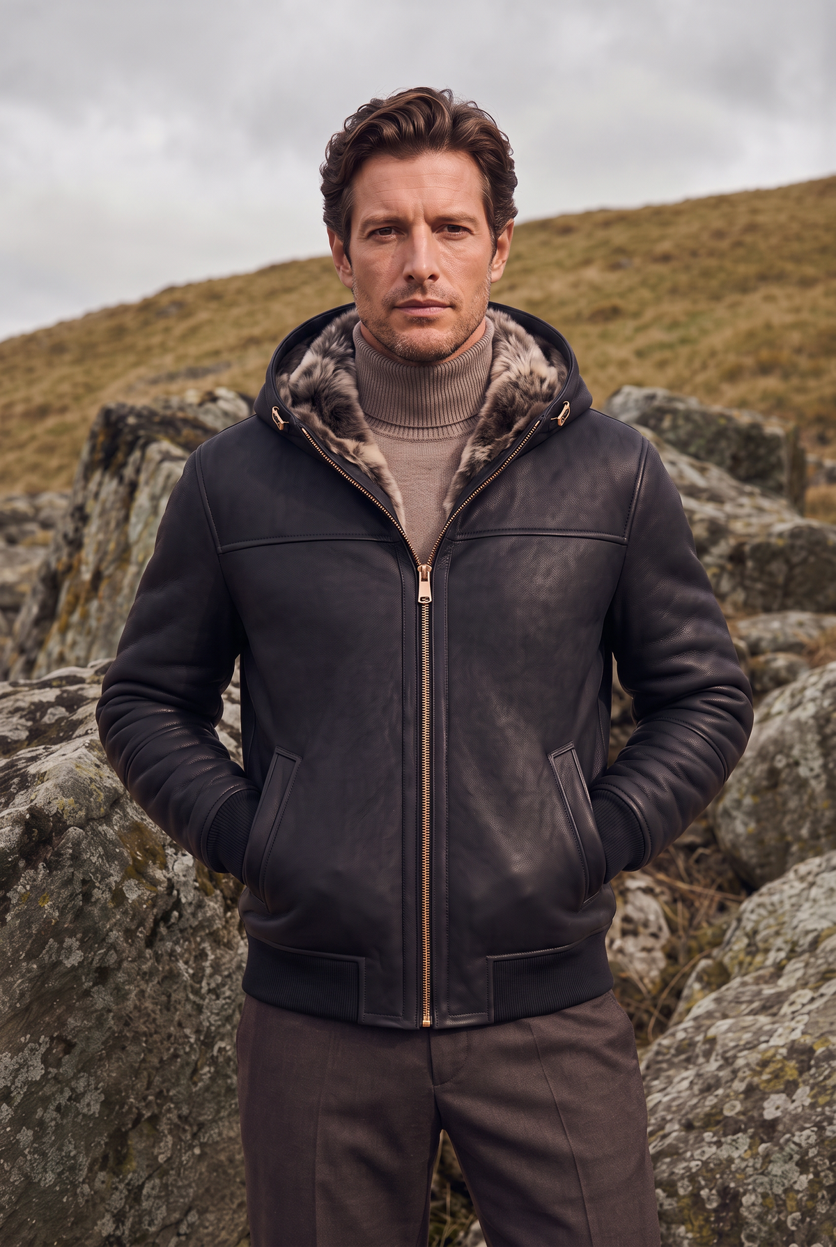 Carlo Toscana Shearling Jacket with Hood - Black Montana