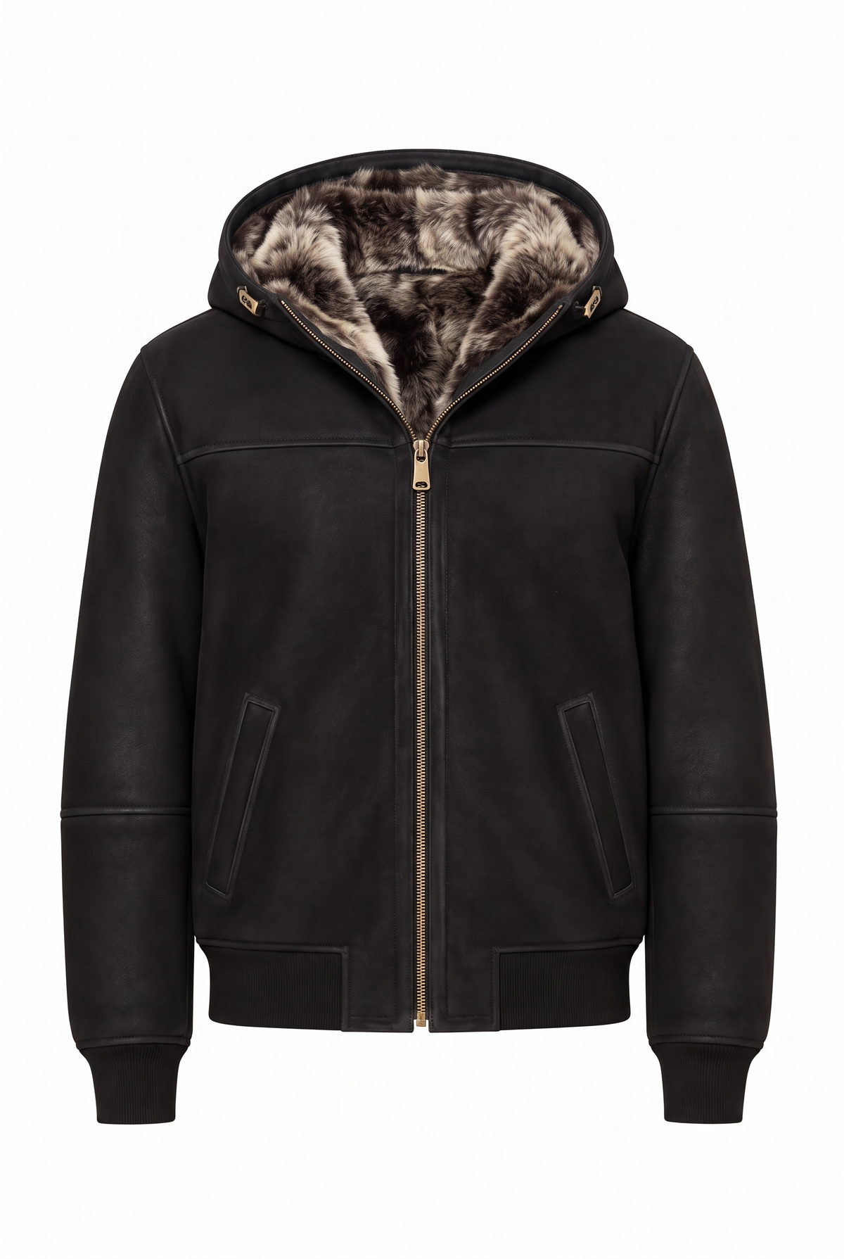 Carlo Toscana Shearling-Jacke mit Kapuze – Black Montana