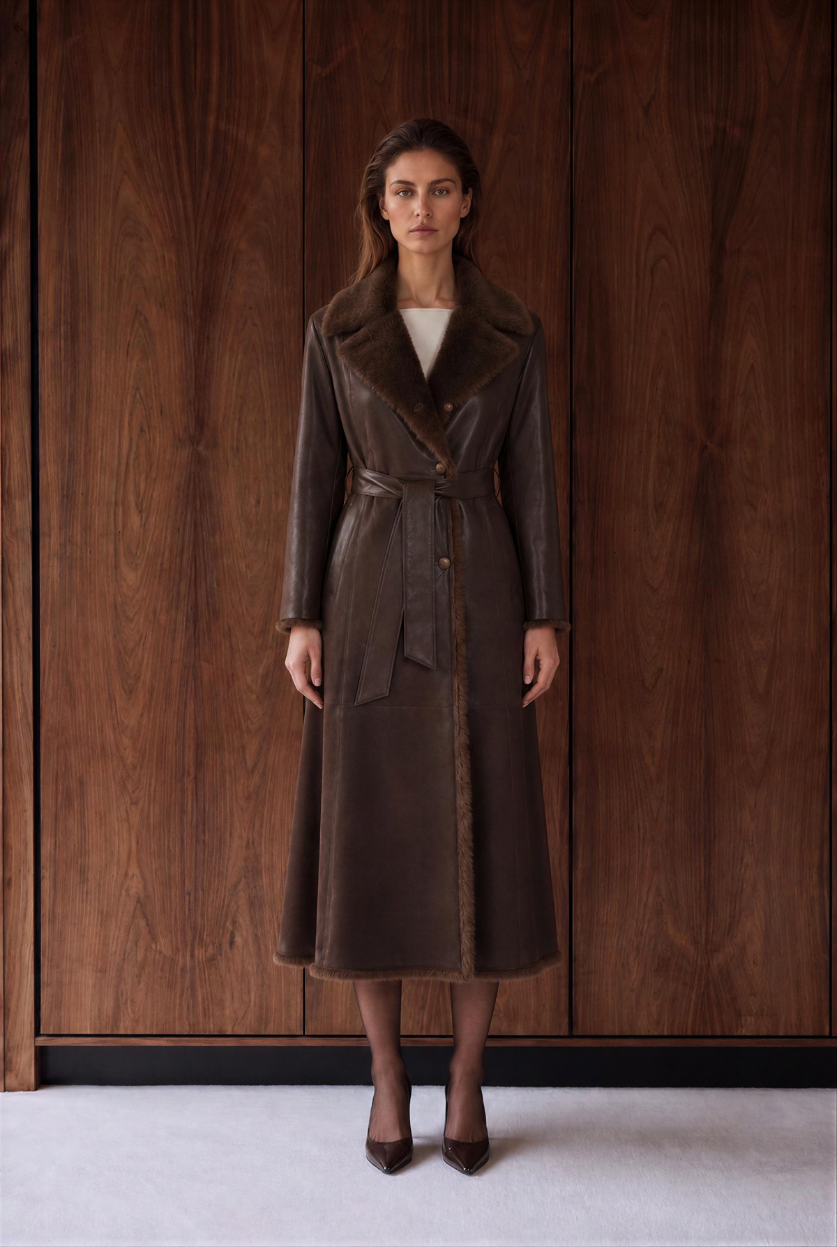 Luisa Women's Shearling Sheepskin Coat - Dark Chocolate