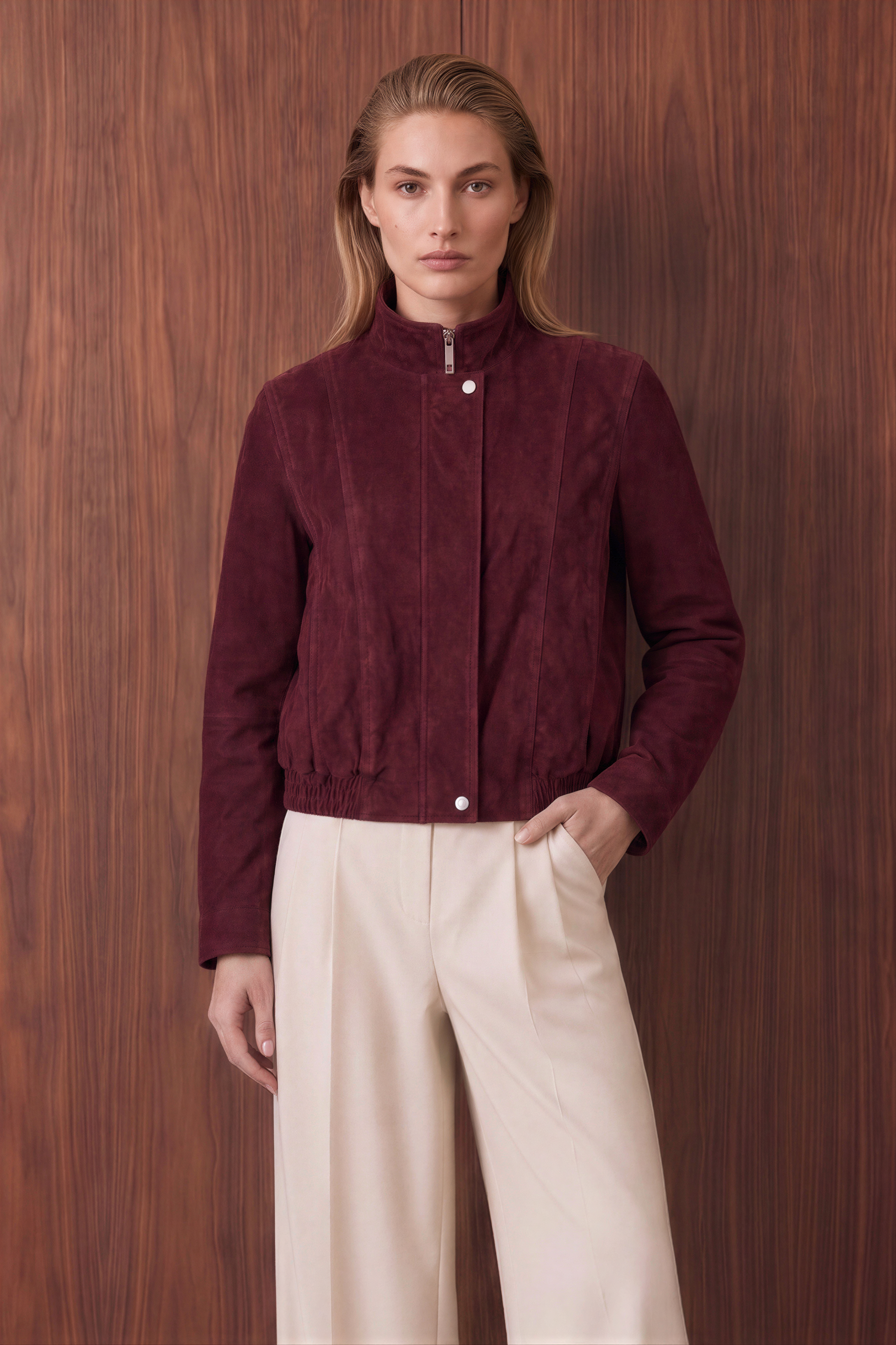 Delphine Women’s Suede Jacket - Burgundy