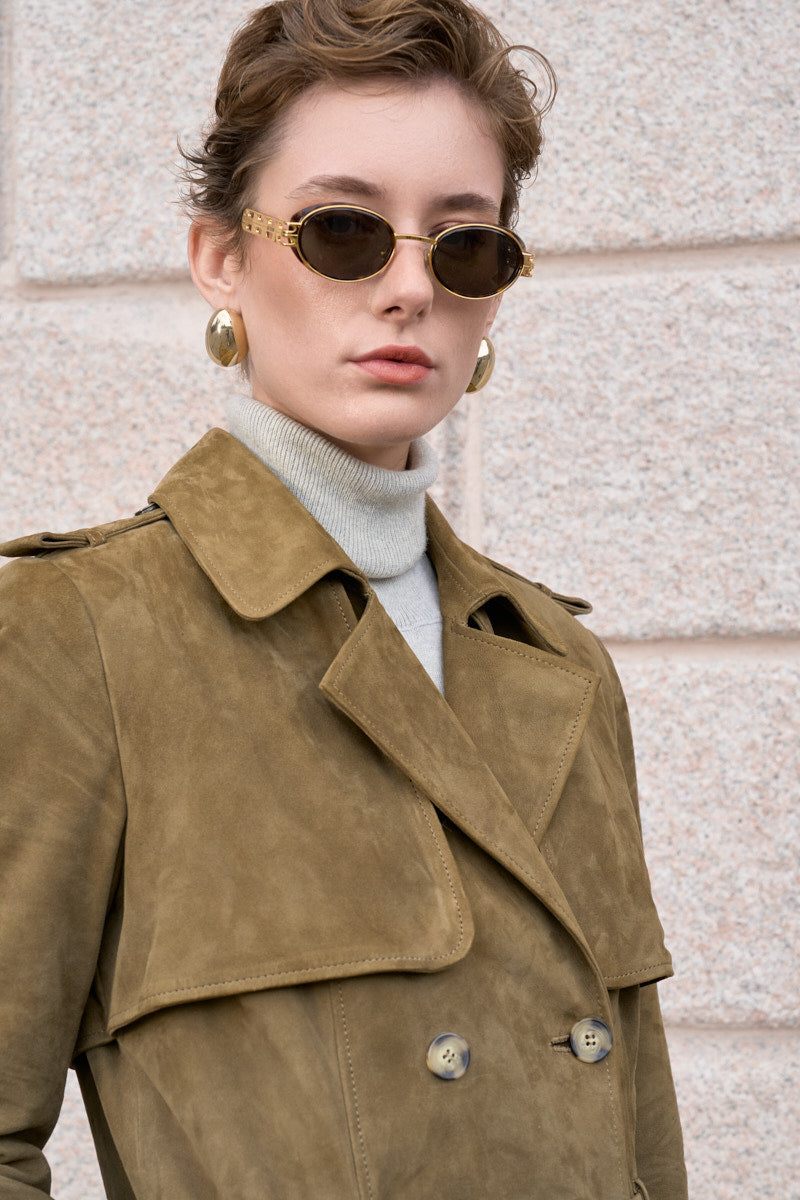 <tc>Nia Trench in Pelle Scamosciata – Khaki</tc>