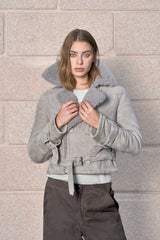 Sara Women's Curly Shearling Jacket - Rhino Gray