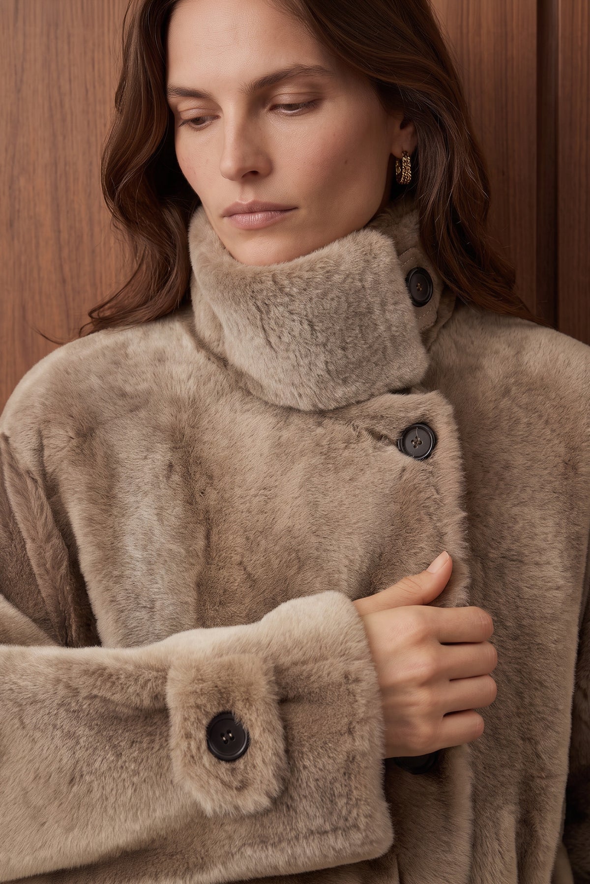 Lorea Reversible Belted Shearling Coat - Camel
