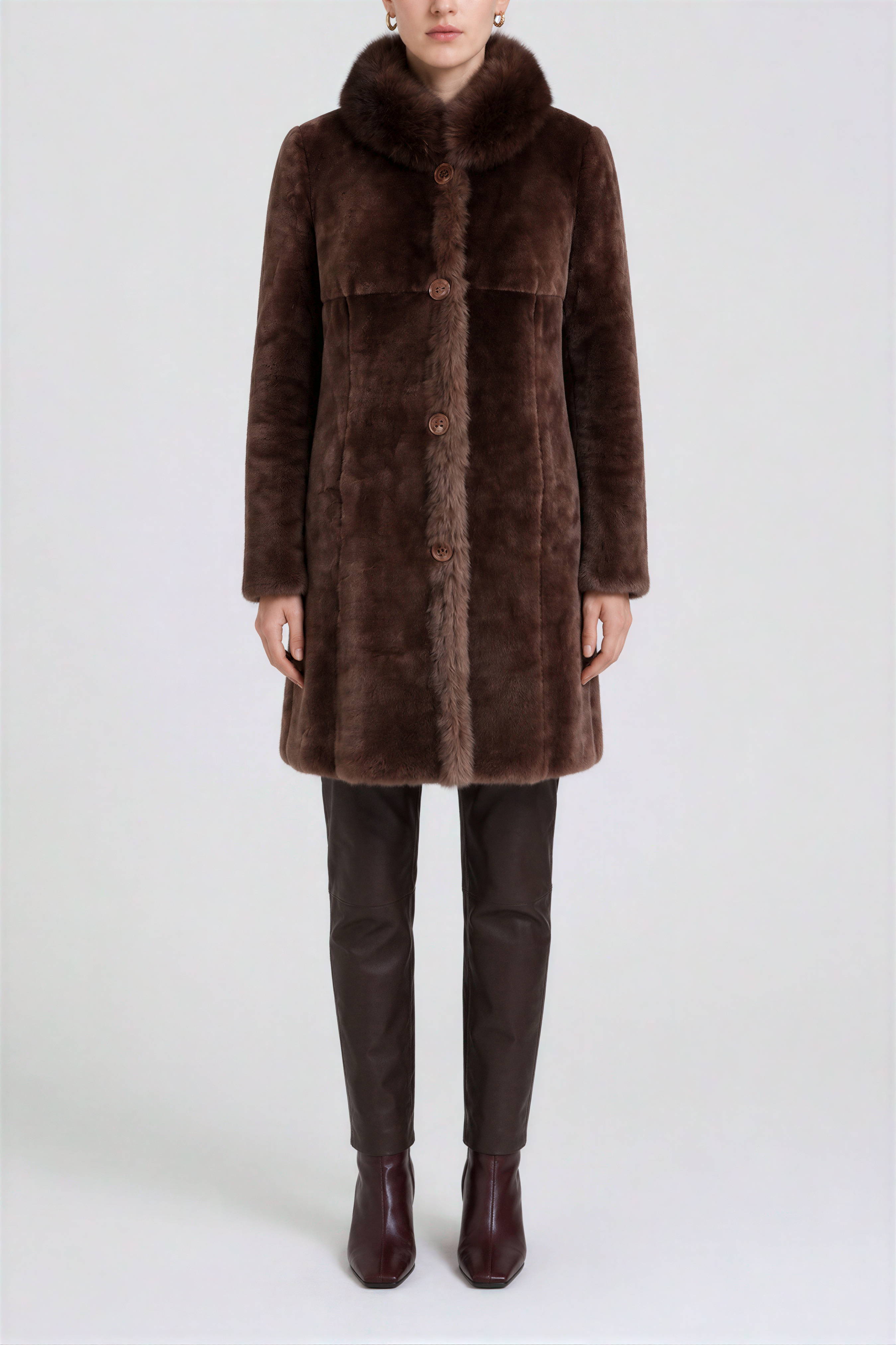 Vega Women’s Reversible Shearling Sheepskin Coat - Milk Brown