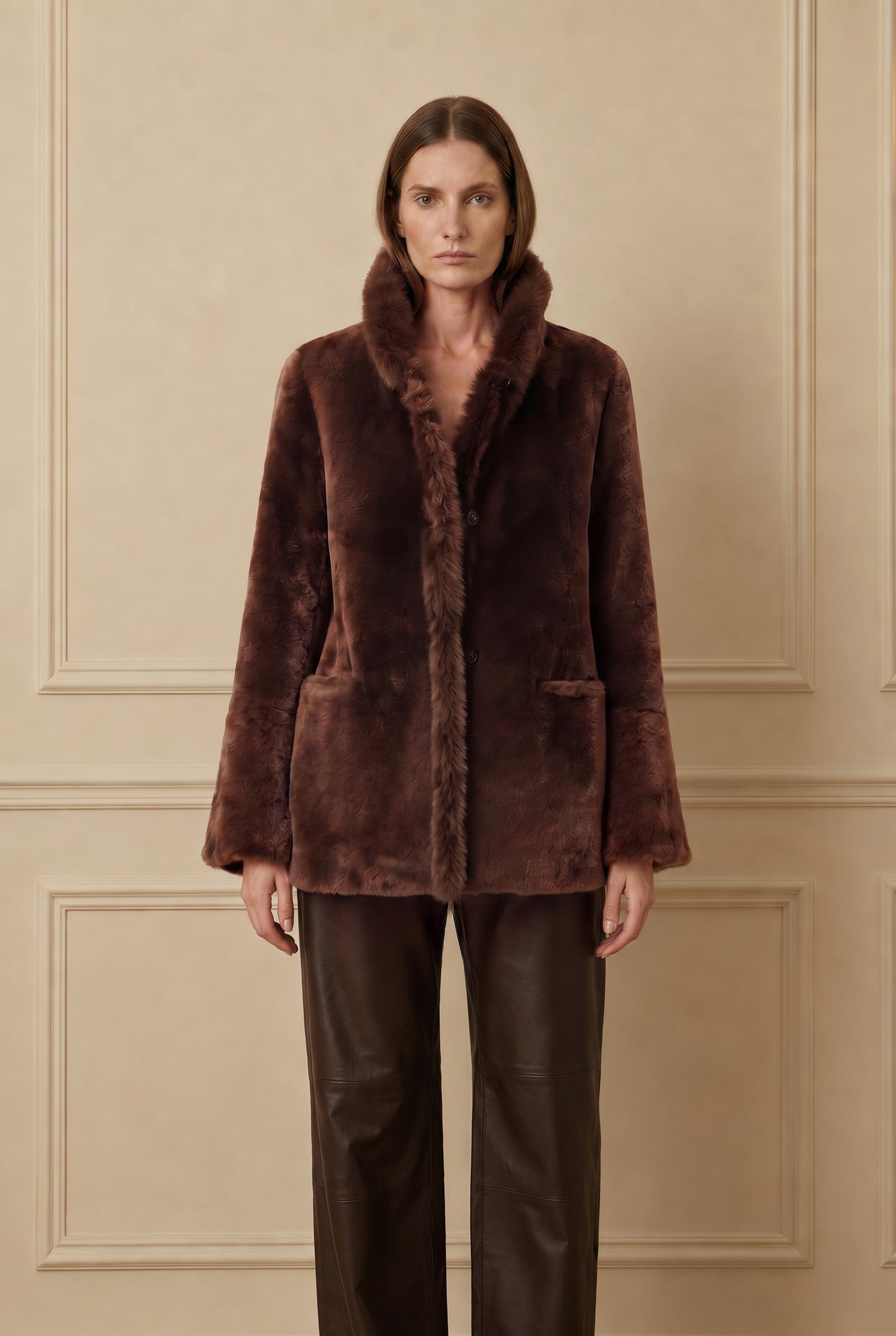 Amira Women's Reversible Shearling Sheepskin Coat - Milk Brown