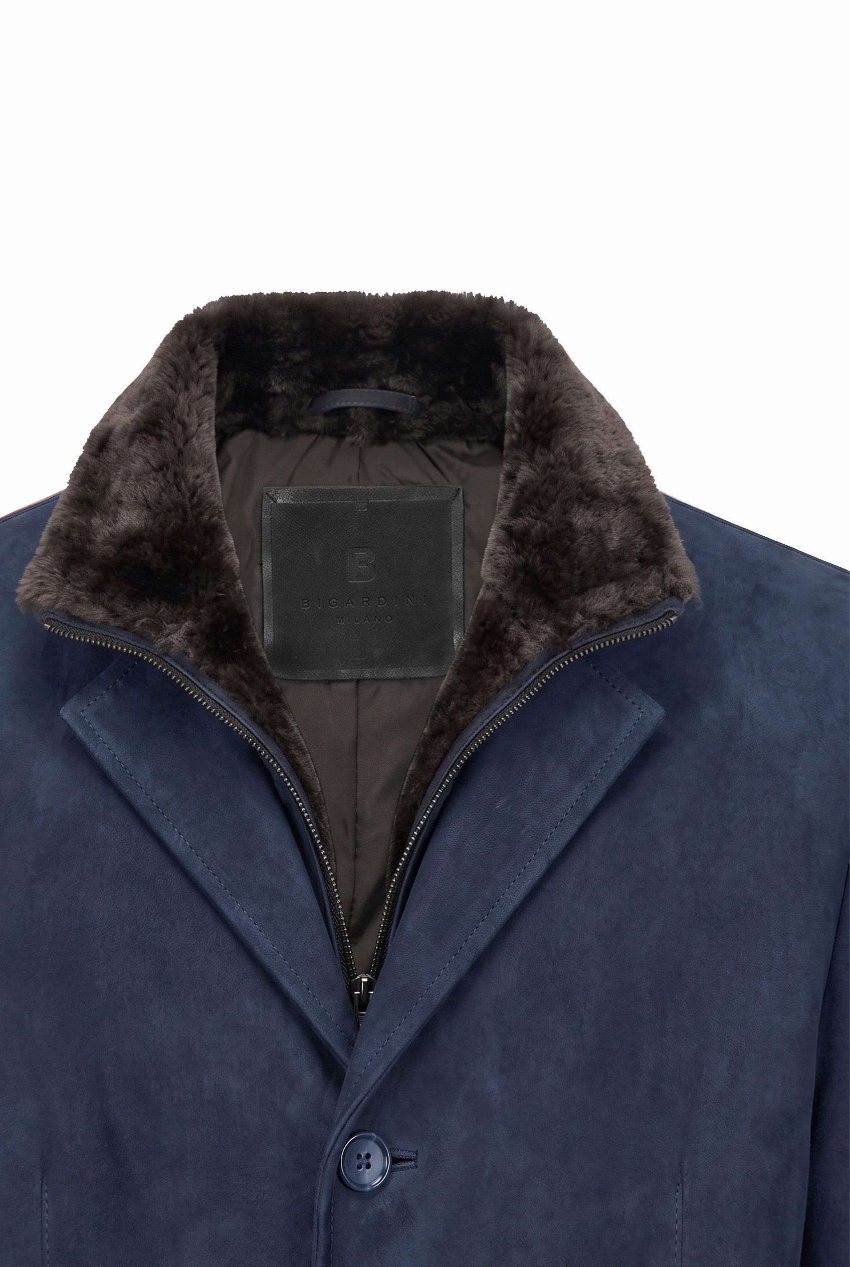 Giovanni Men’s Winter Jacket with Shearling Collar - Navy Blue