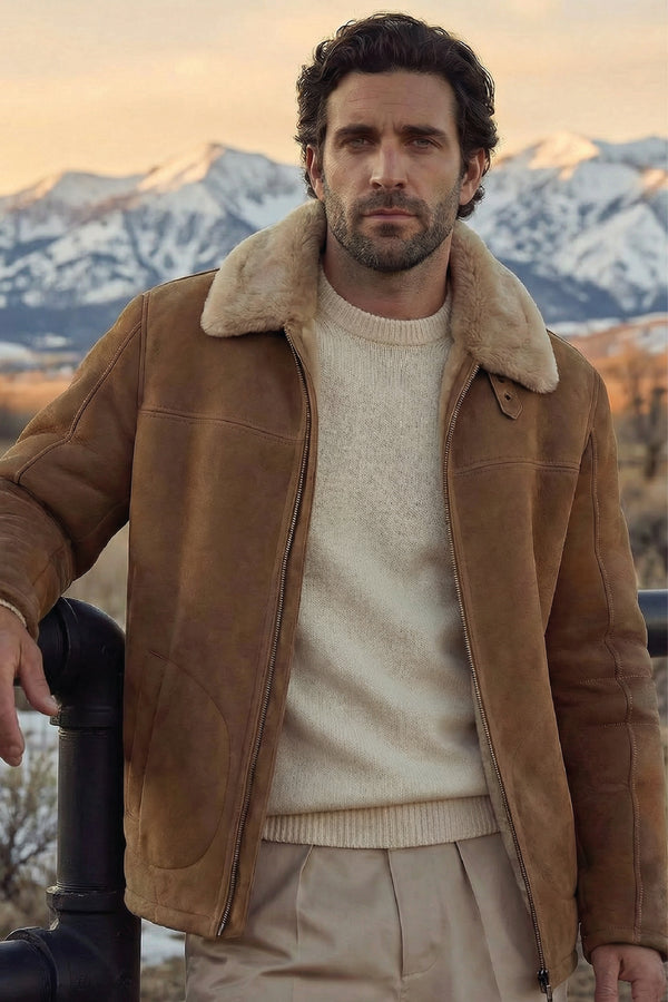 Diego Men's Shearling Sheepskin Jacket - Safari