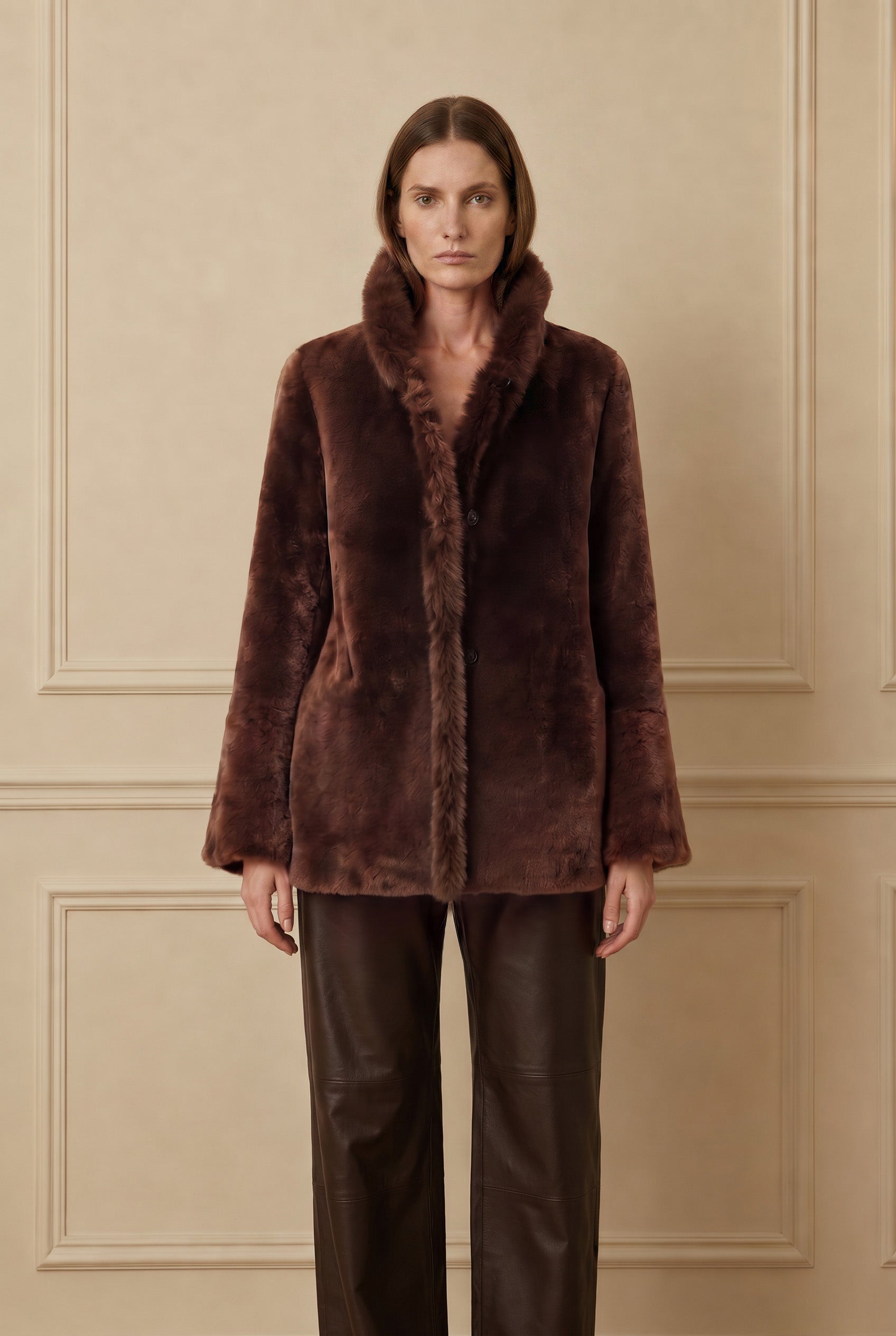 Amira Damen Reversible Shearling Sheepell Coat - Milchbraun