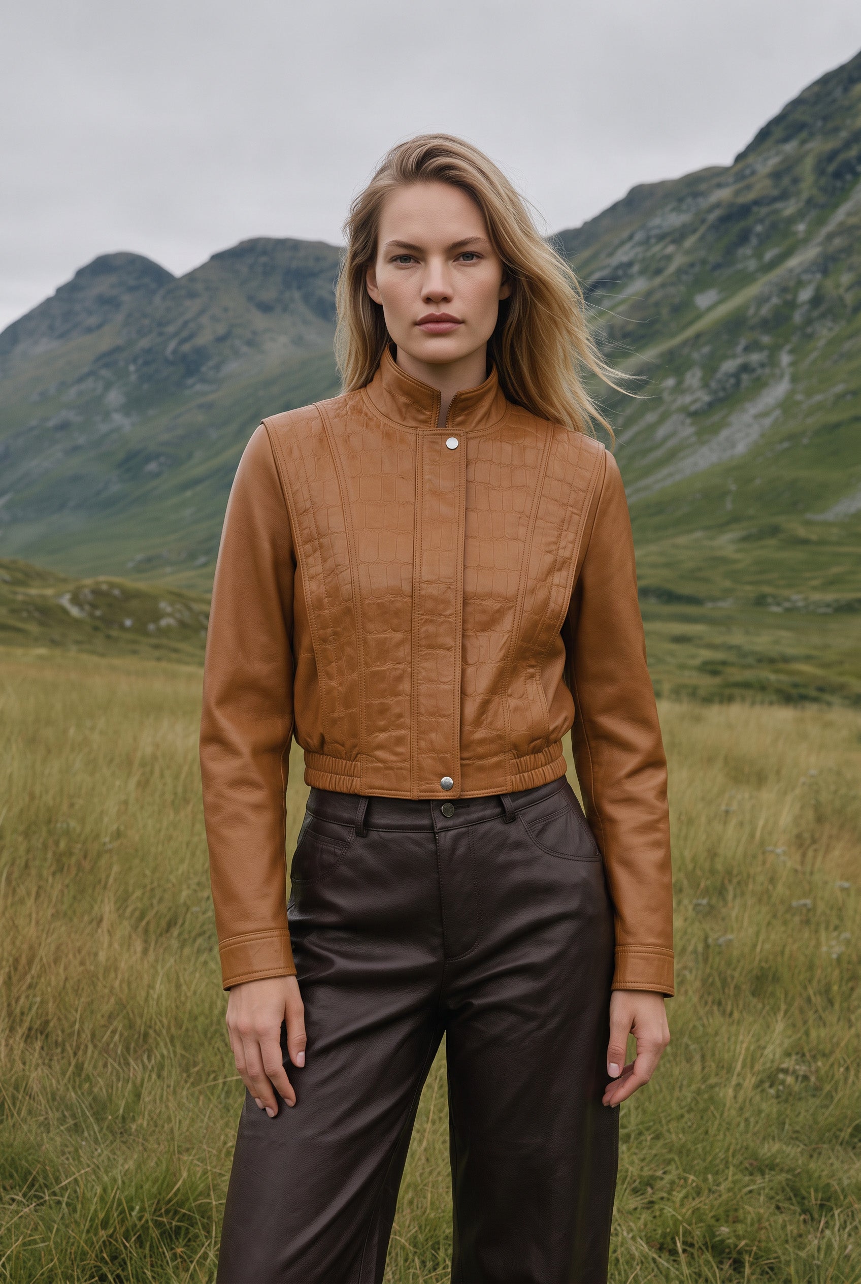 Delphine Women’s Leather Jacket - Cognac